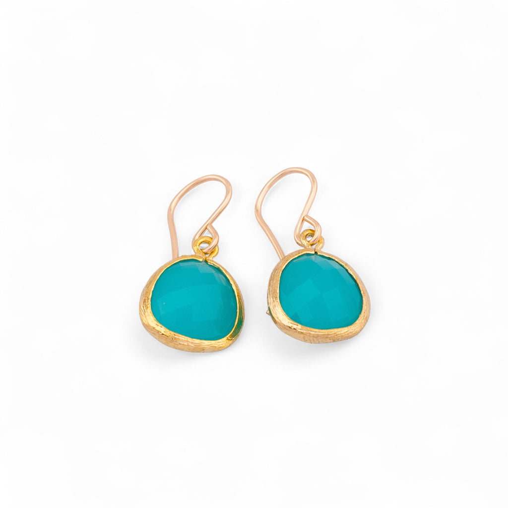 Opal Blue Glass Drops Bezel Trimmed Earrings