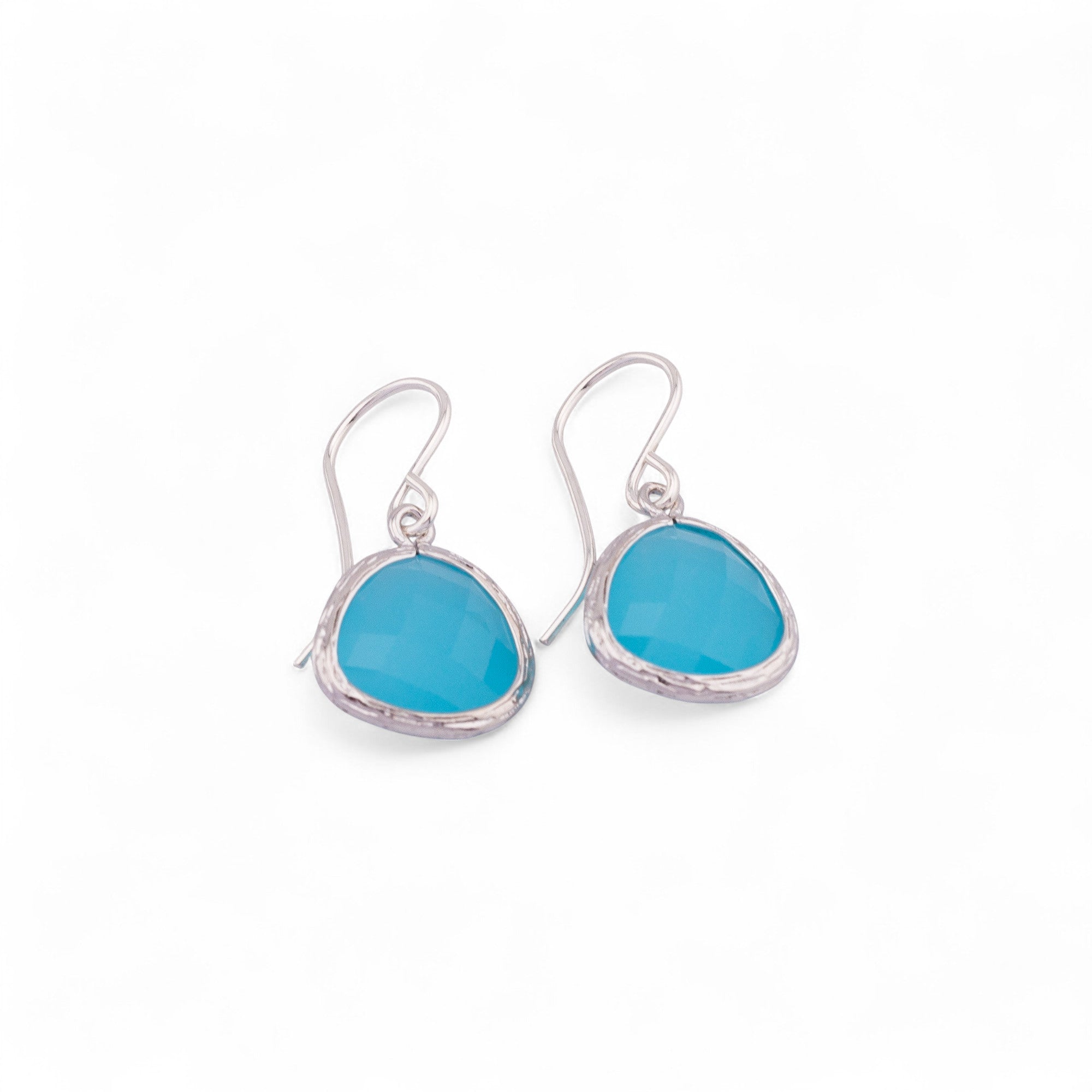 Opal Blue Glass Drops Bezel Trimmed Earrings