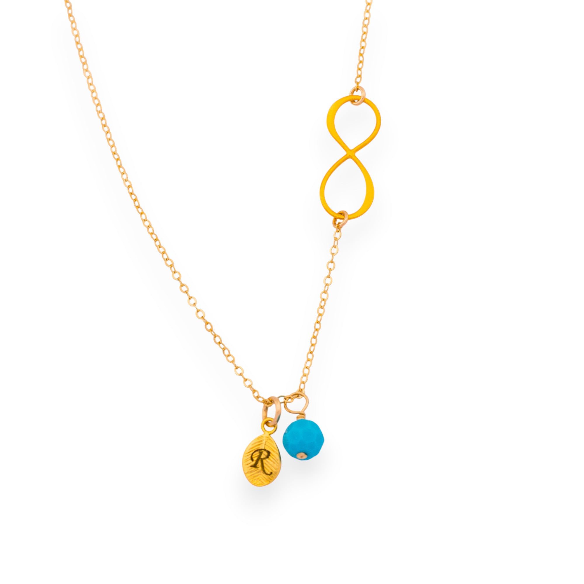 Infinity Birthstone and Leaf  Necklace