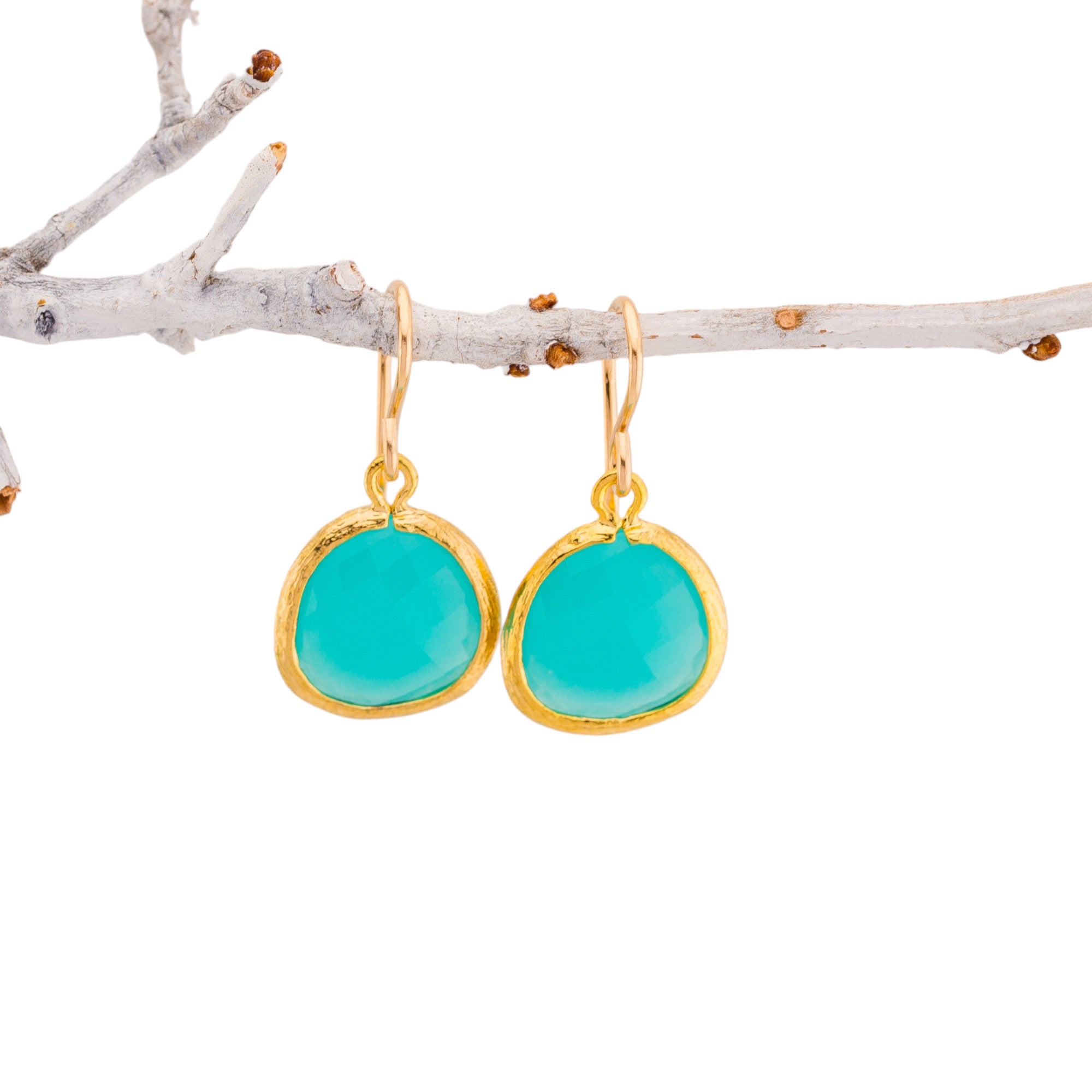 Opal Blue Glass Drops Bezel Trimmed Earrings