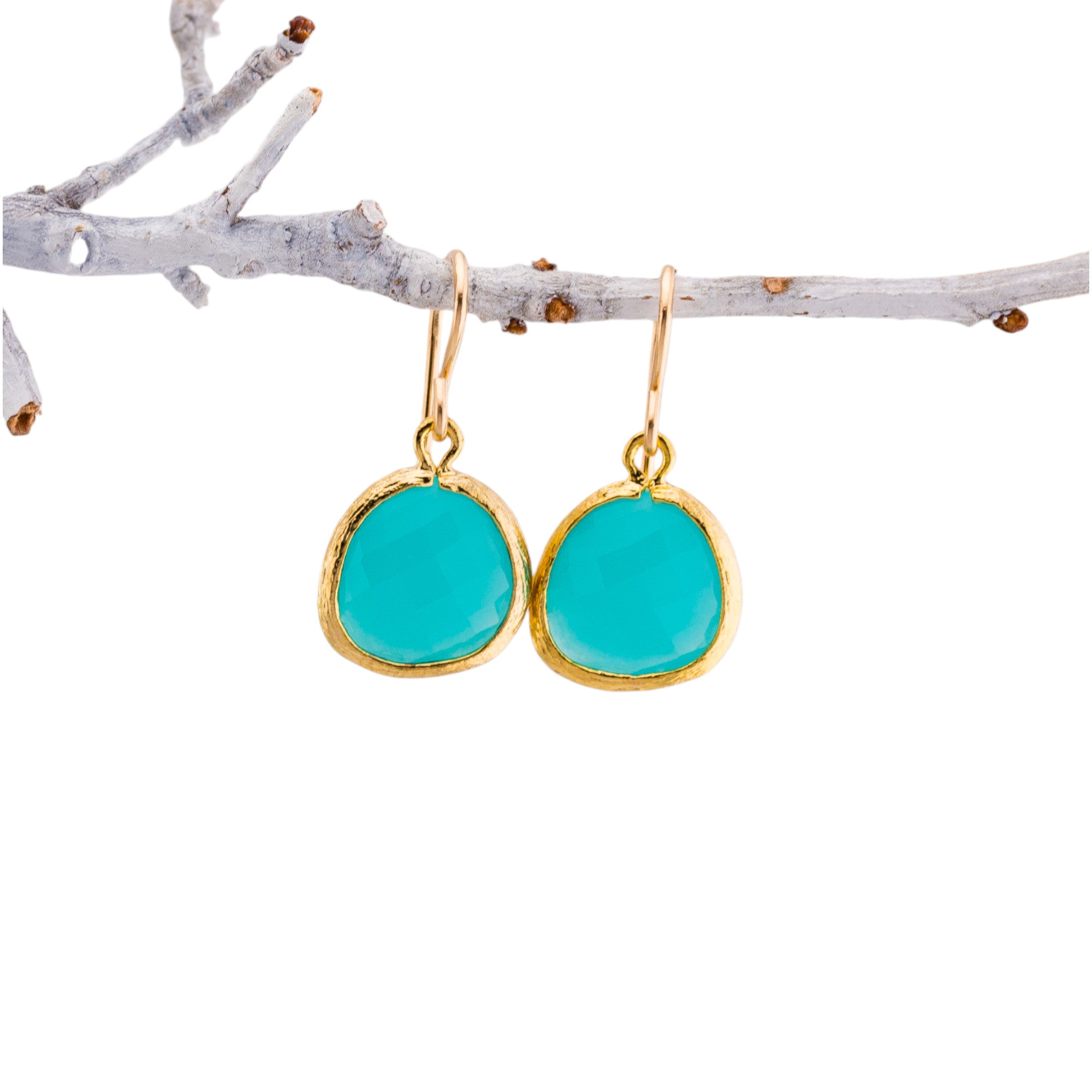 Opal Blue Glass Drops Bezel Trimmed Earrings