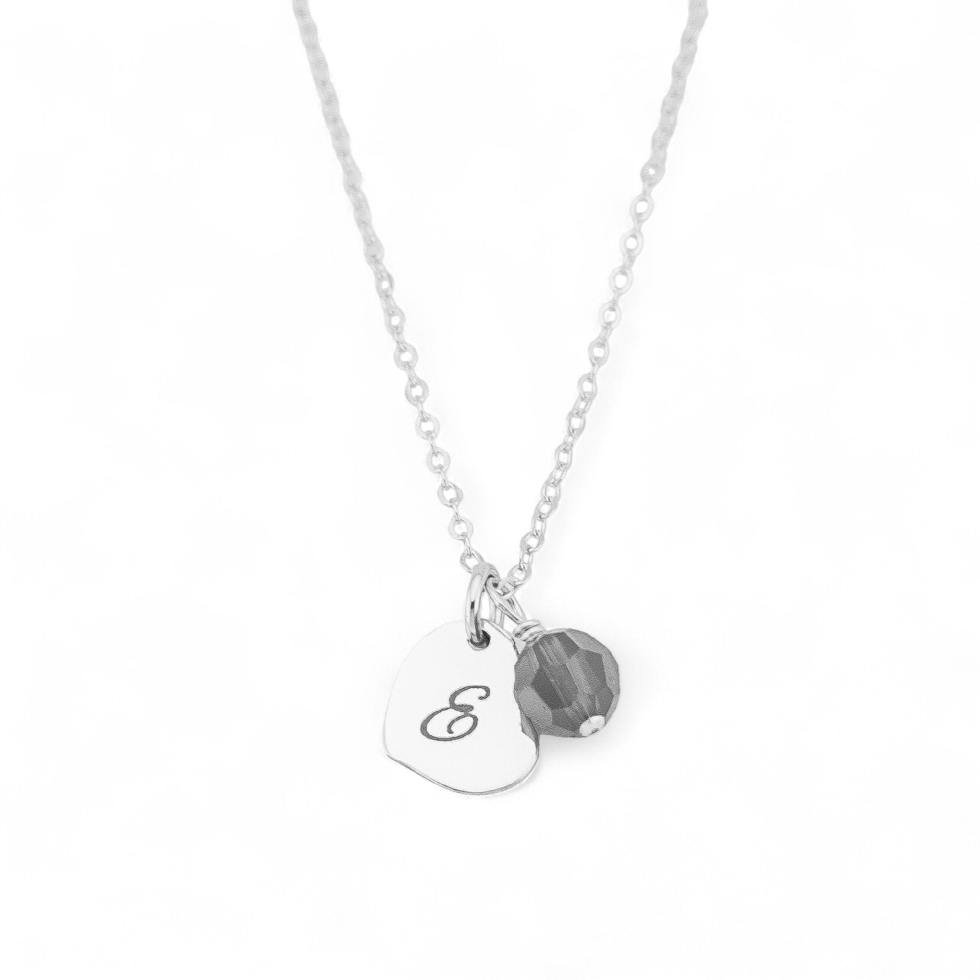 Initial Heart and Birthstone  Necklace