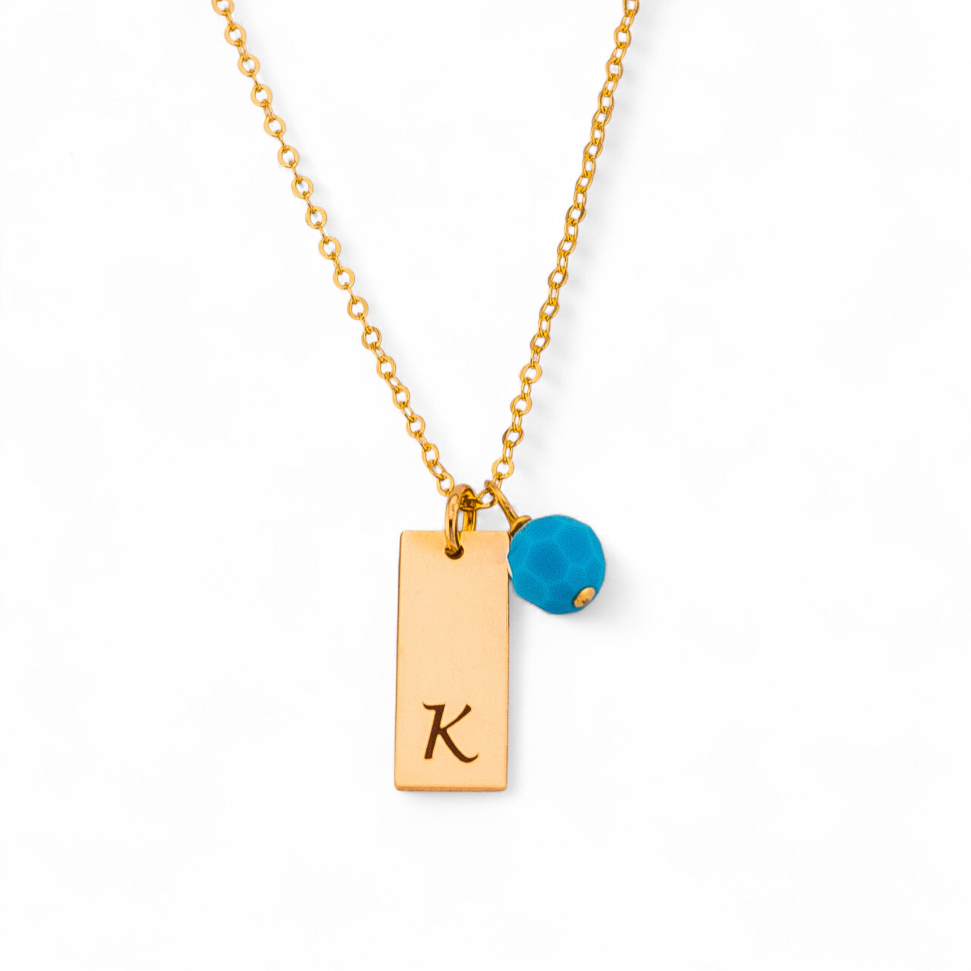 Mini Vertical Bar 1 Tag and 1 Birthstone Necklace, 1/4" x 5/8" Bar