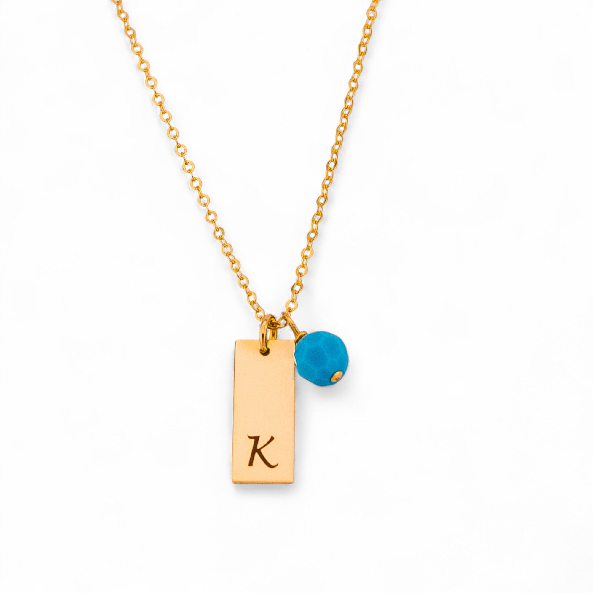 Mini Vertical Bar 1 Tag and 1 Birthstone Necklace, 1/4" x 5/8" Bar