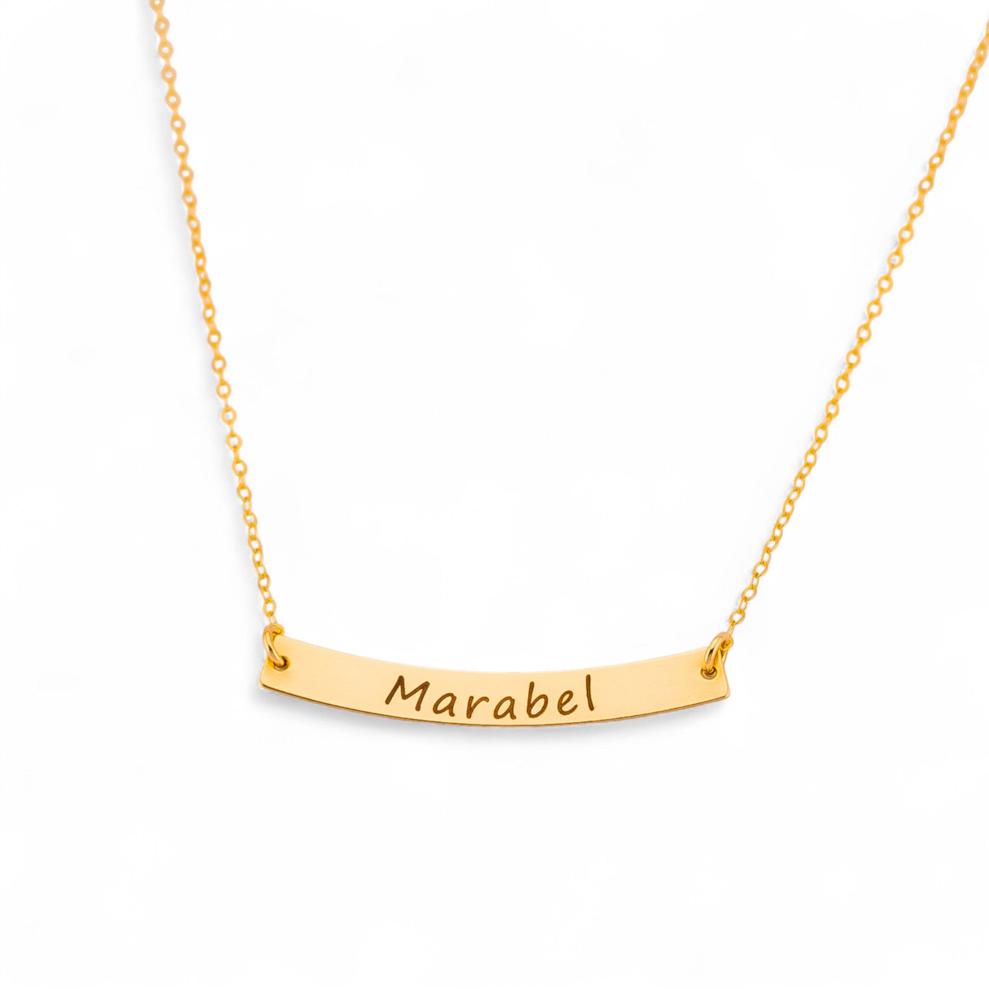 Curved Long Gold Bar Necklace, 1.5" Bar Pendant