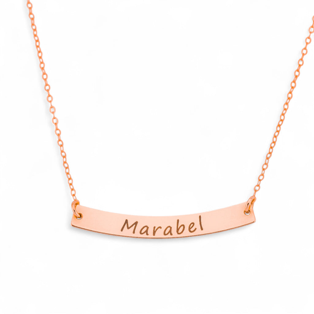 Curved Long Gold Bar Necklace, 1.5" Bar Pendant
