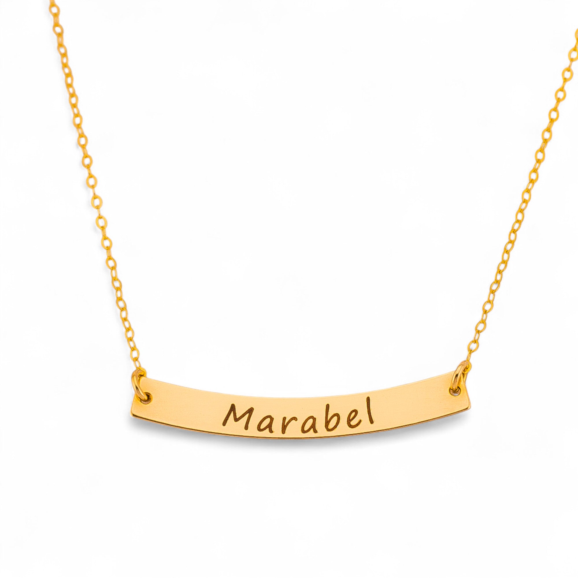 Curved Long Gold Bar Necklace, 1.5" Bar Pendant