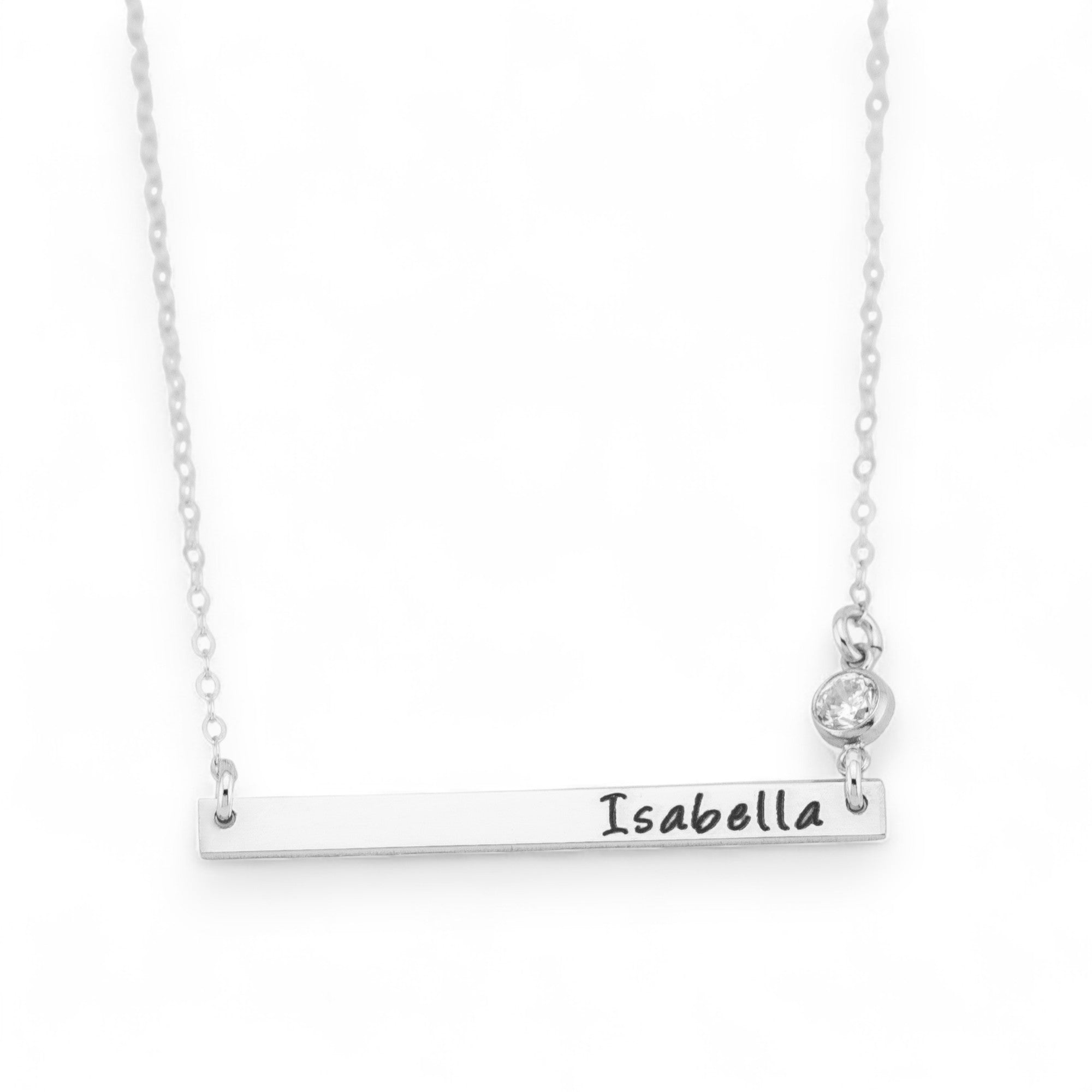 Minimalist Long Skinny Bar Necklace With Zirconia, 1.5" Bar