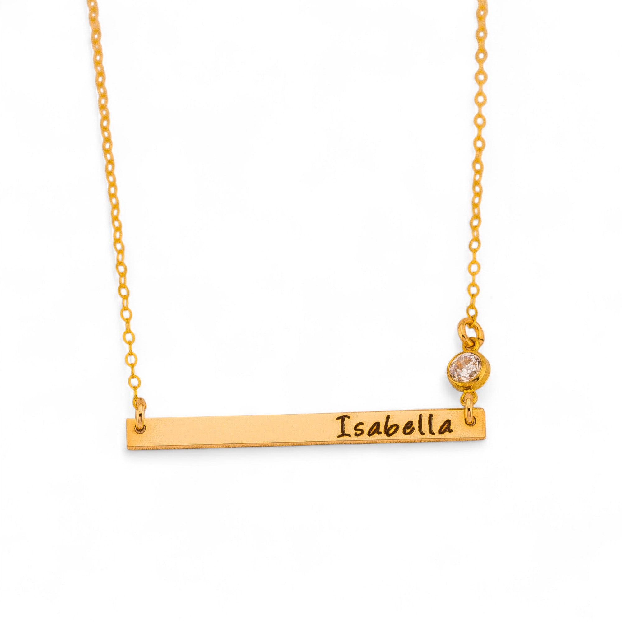 Minimalist Long Skinny Bar Necklace With Zirconia, 1.5" Bar