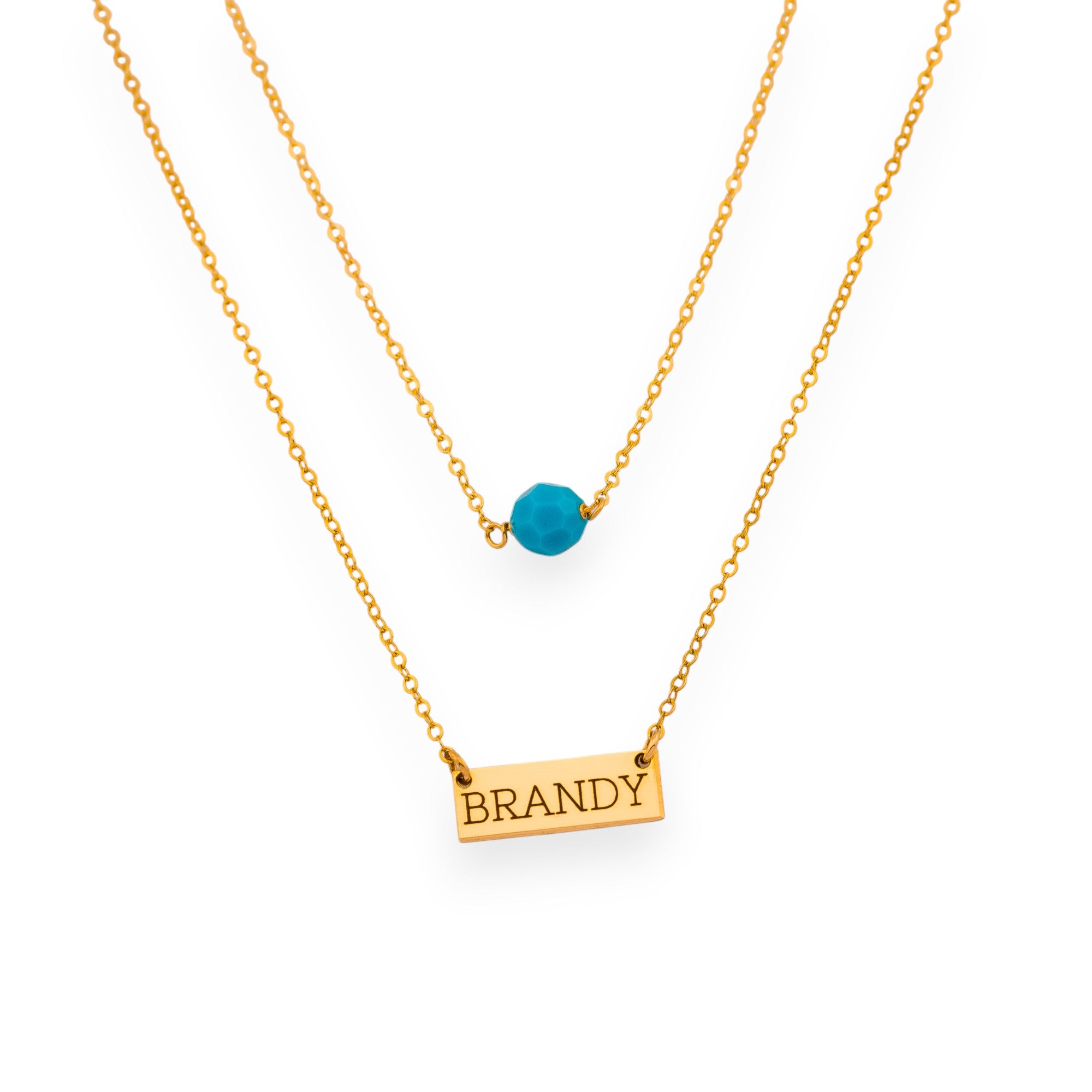 Birthstone and Mini Bar Pendant Layered Necklace Set