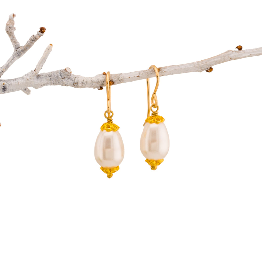White Teardrop Pearl Earrings