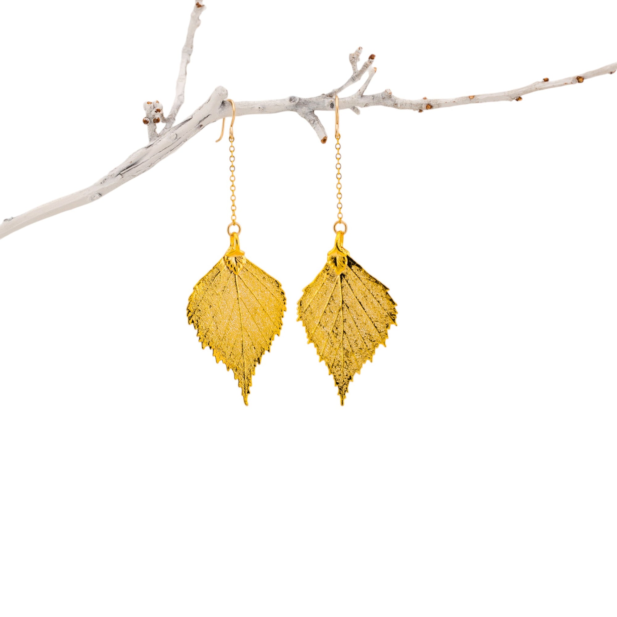 Dangle Real Leaf Long Earrings