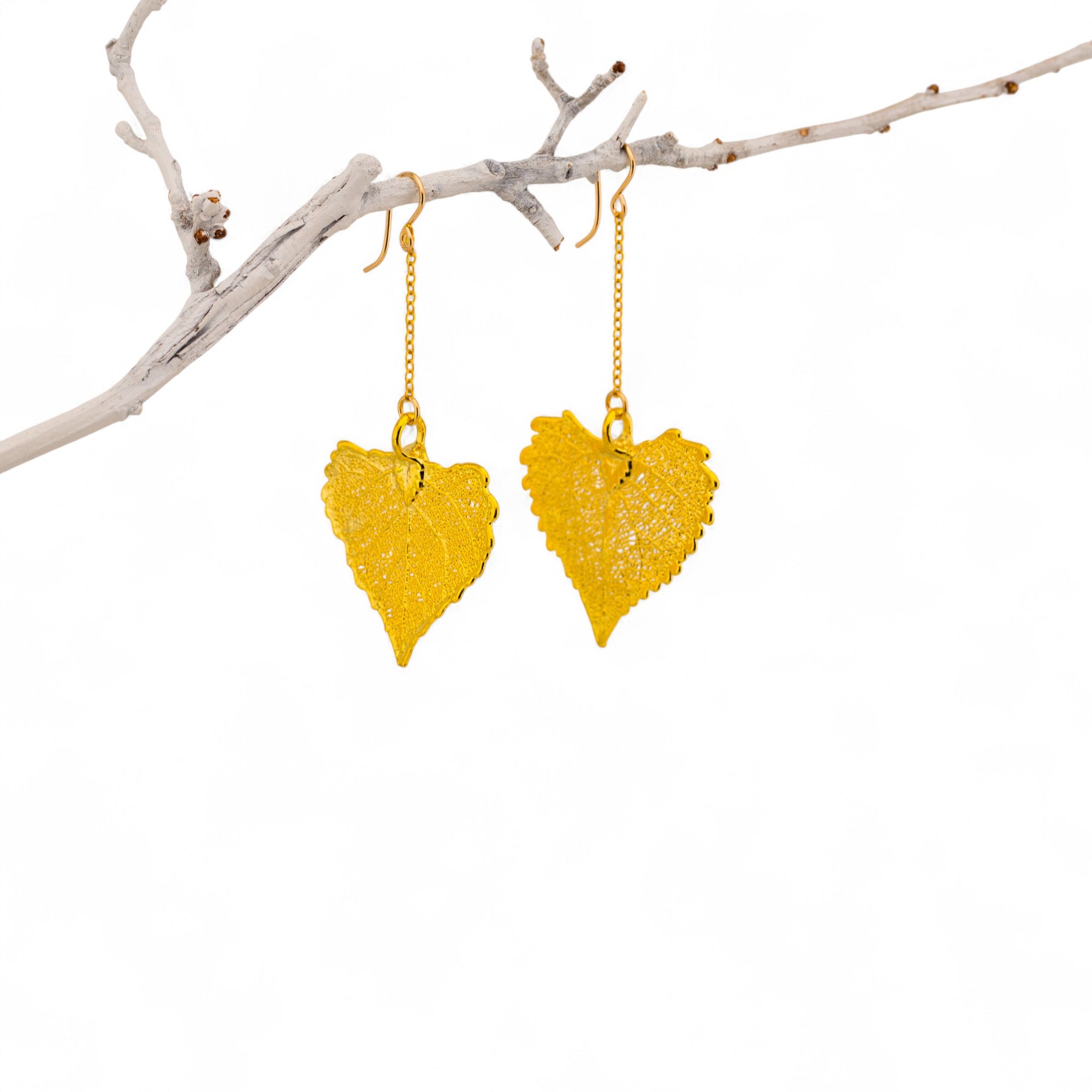 Dangle Real Leaf Long Earrings