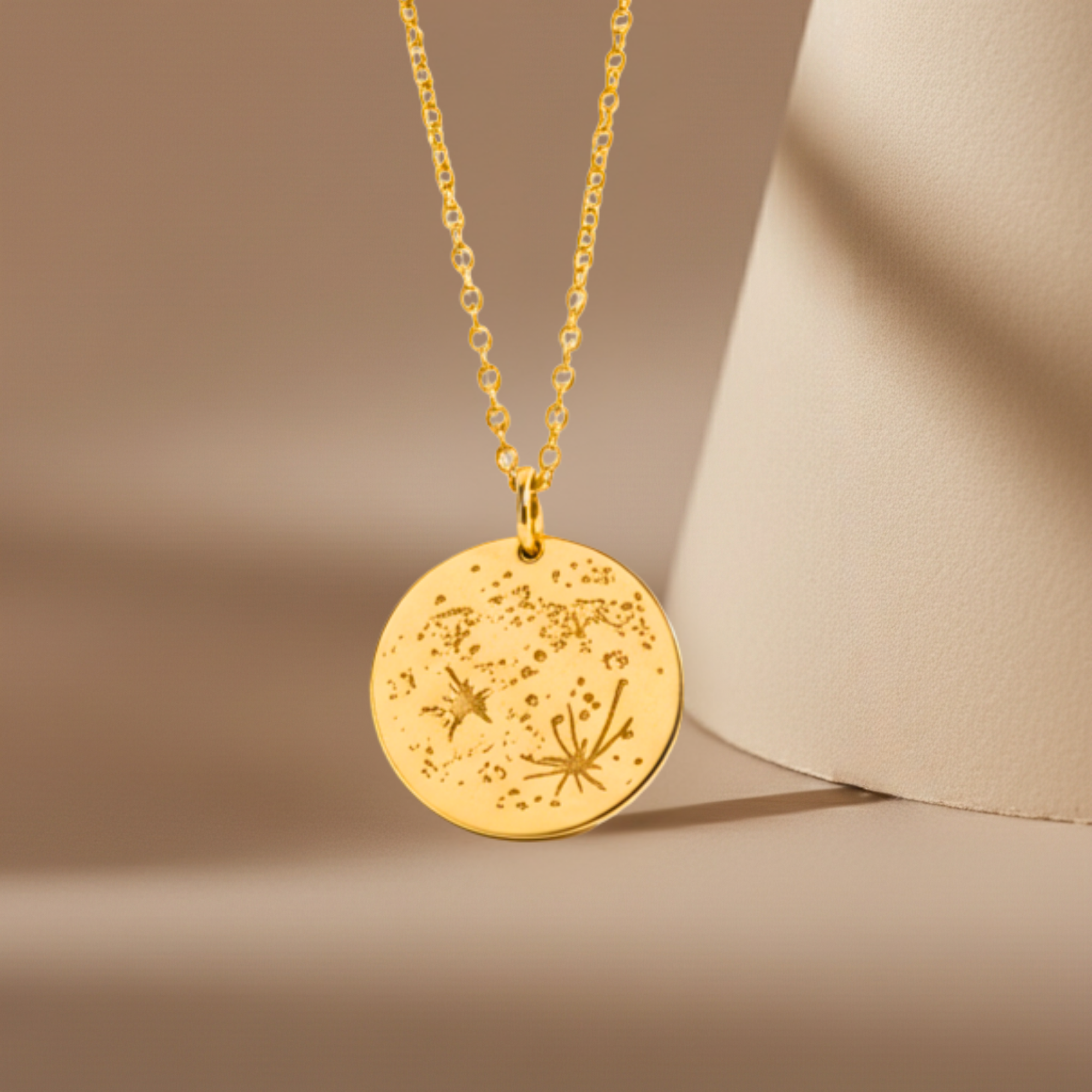 Real Moon Surface Pendant Necklace, 5/8" Disc