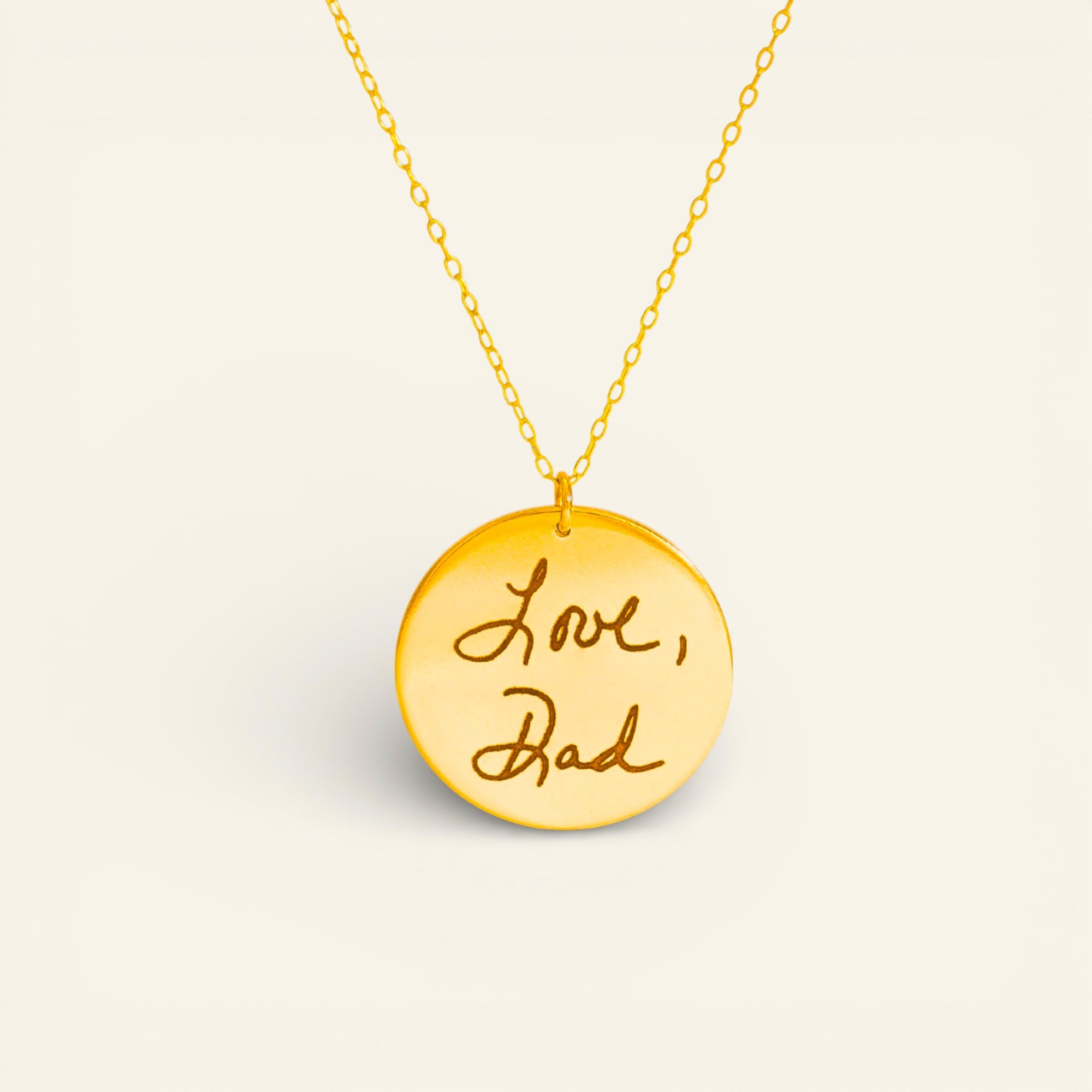 Personalized Actual Handwriting Circle Pendant Necklace, 1-inch Disc