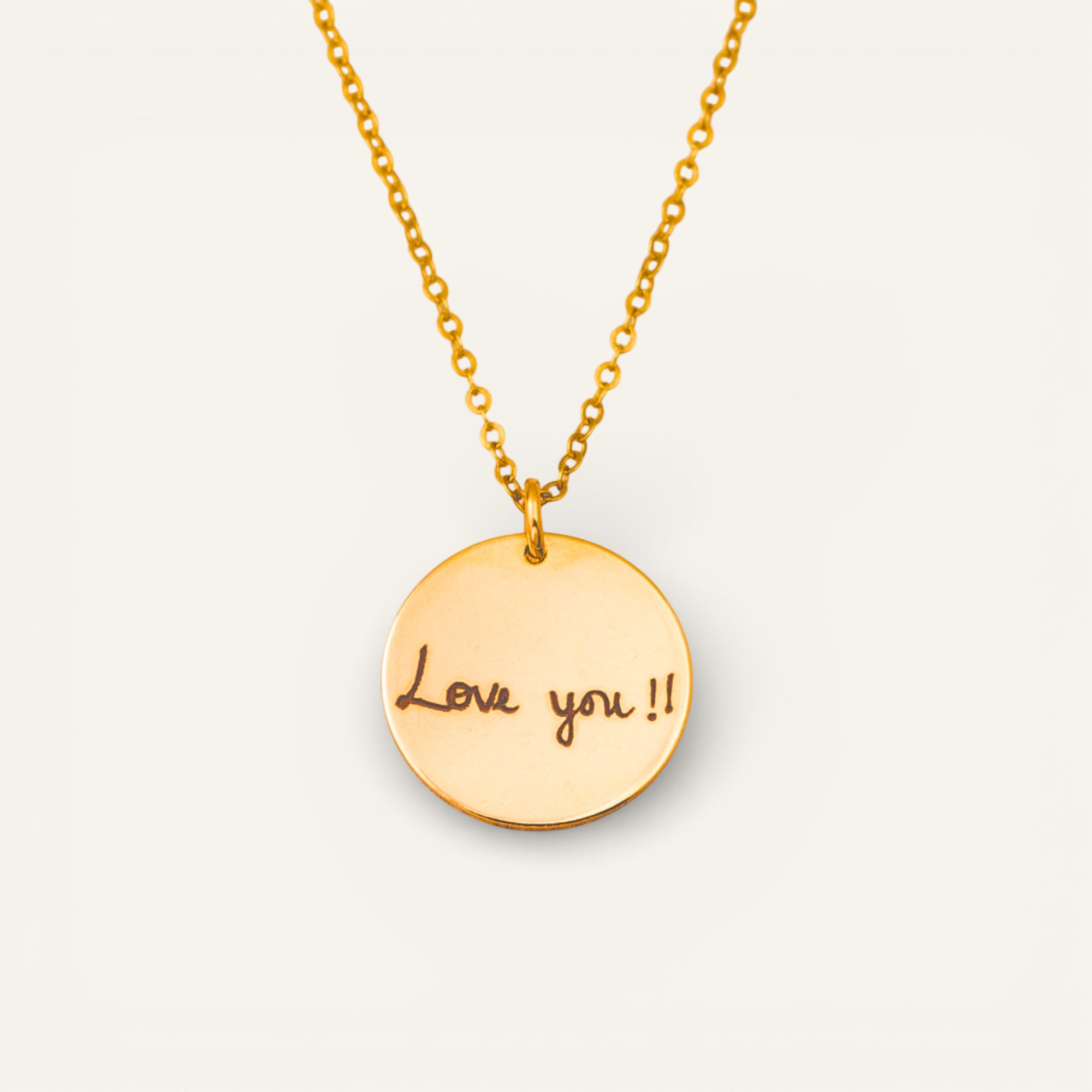 Actual Signature or Handwritten Disc Pendant Necklace, 5/8-inch