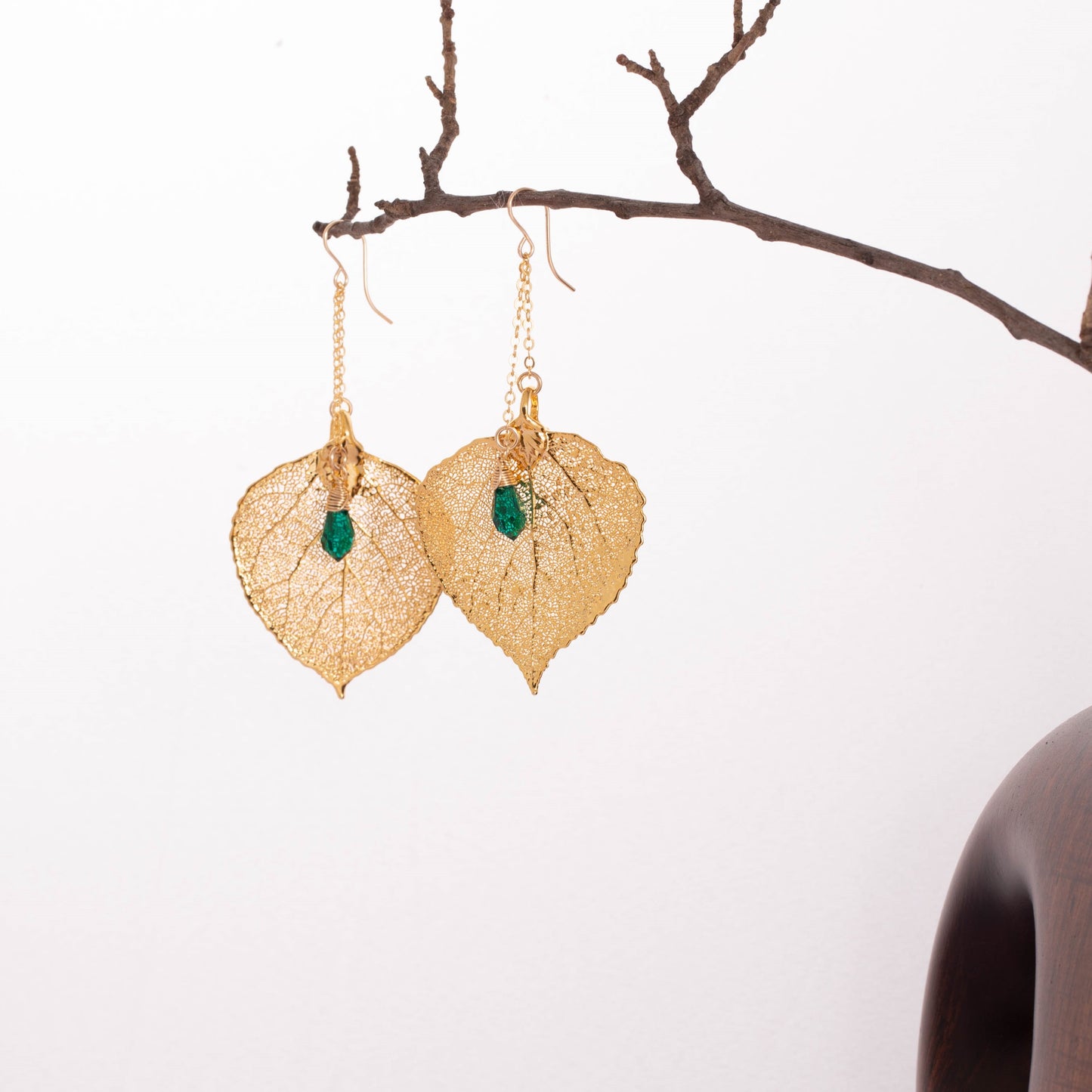 Aspen Leaf Earrings with Custom Birthstone