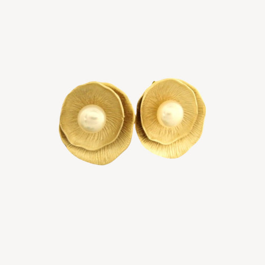 Lotus Leaf and Freshwater Pearl Stud Earrings