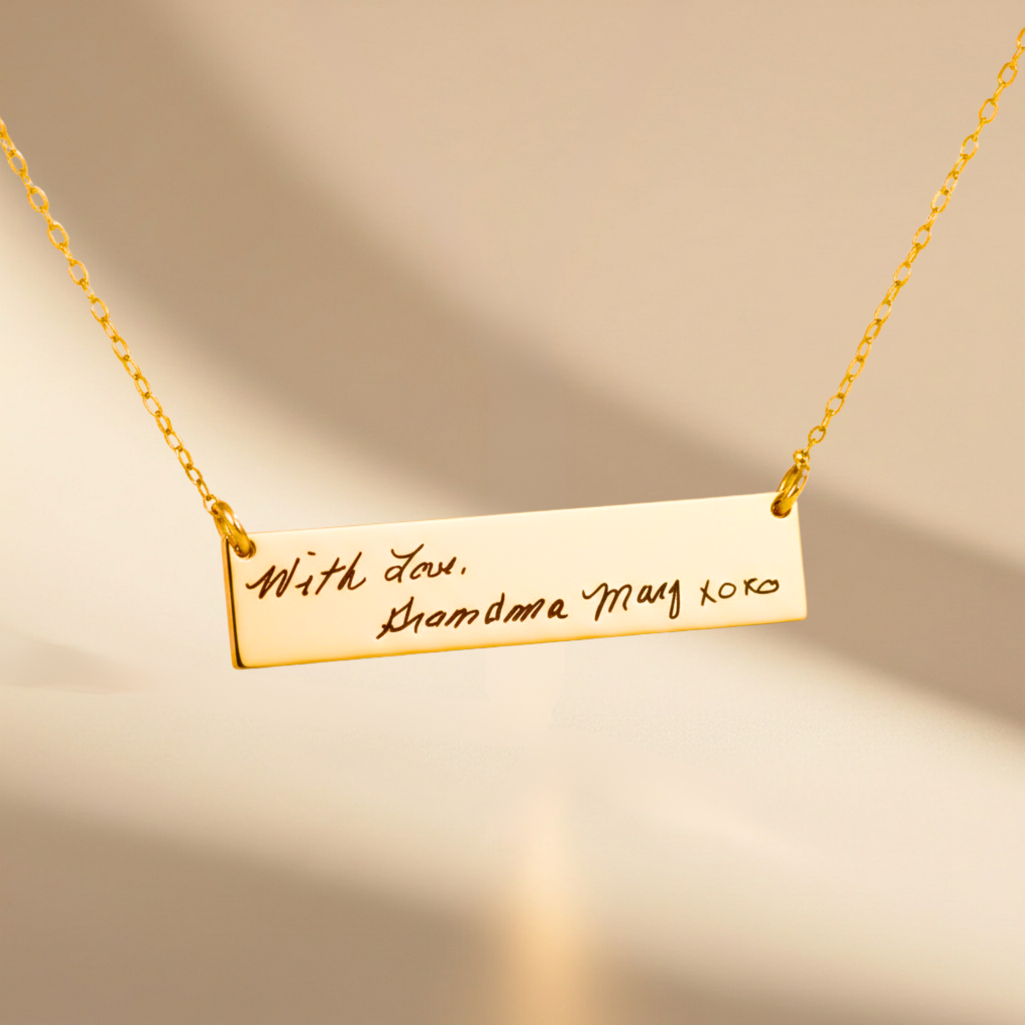 Customized Engrave Real Handwriting Large Bar Pendant Necklace, 2" Bar