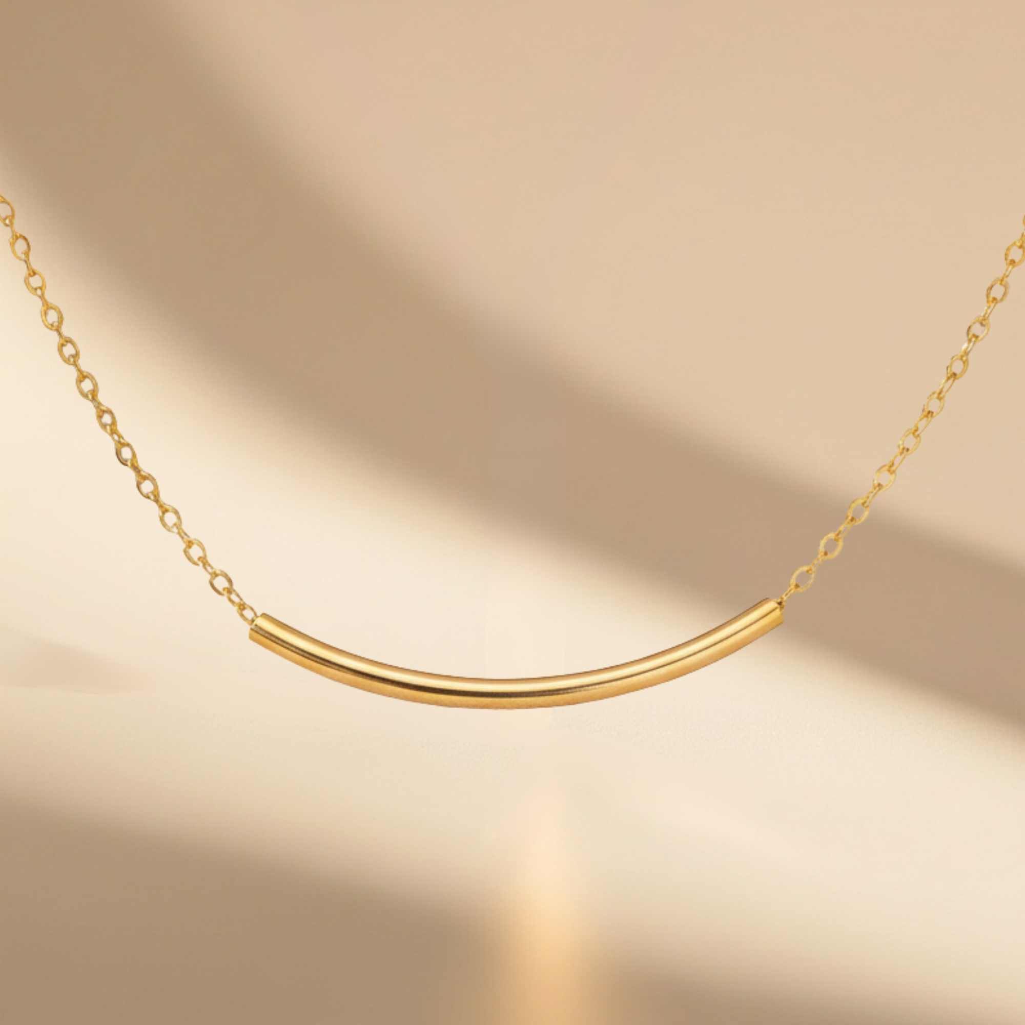 Dainty Curve Tube Bar Necklace, 1.25" Bar