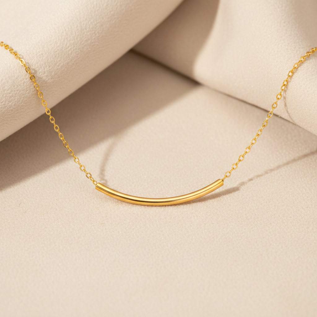 Dainty Curve Tube Bar Necklace, 1.25" Bar