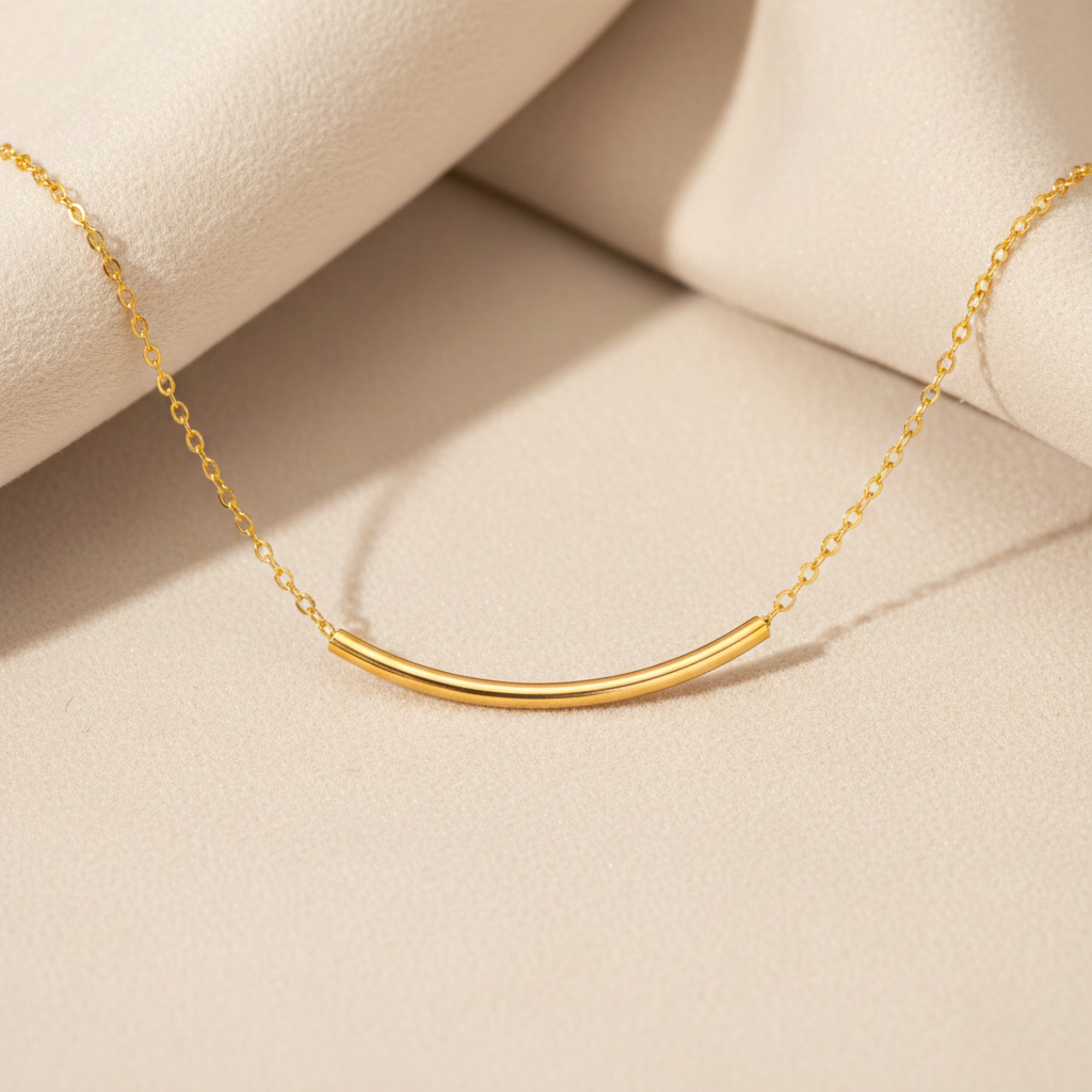 Dainty Curve Tube Bar Necklace, 1.25" Bar