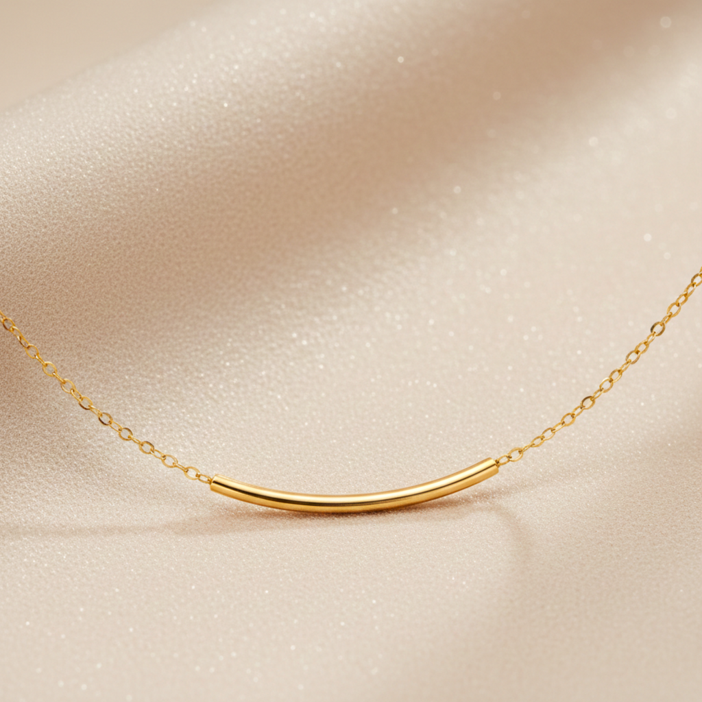 Dainty Curve Tube Bar Necklace, 1.25" Bar