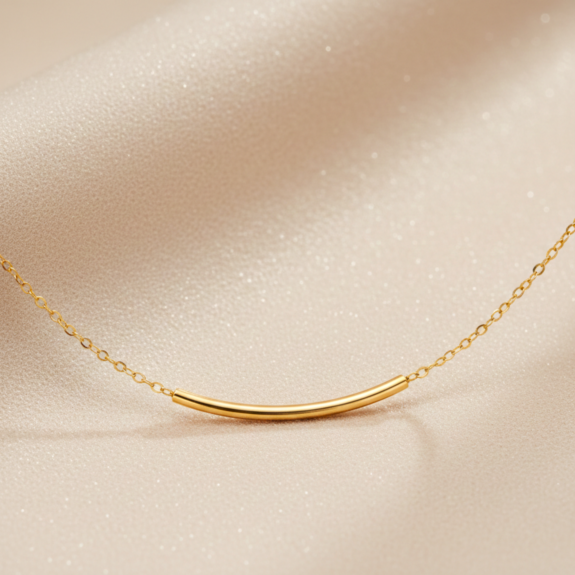 Dainty Curve Tube Bar Necklace, 1.25" Bar