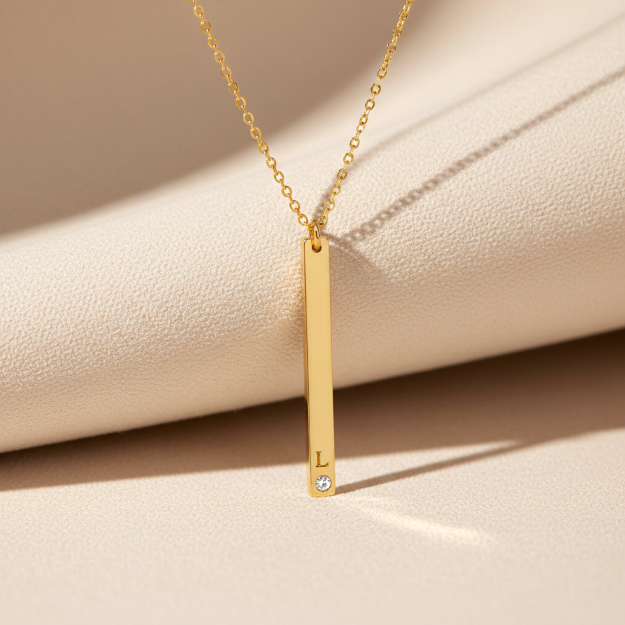 Long Skinny Vertical Bar Necklace With Crystal Diamond