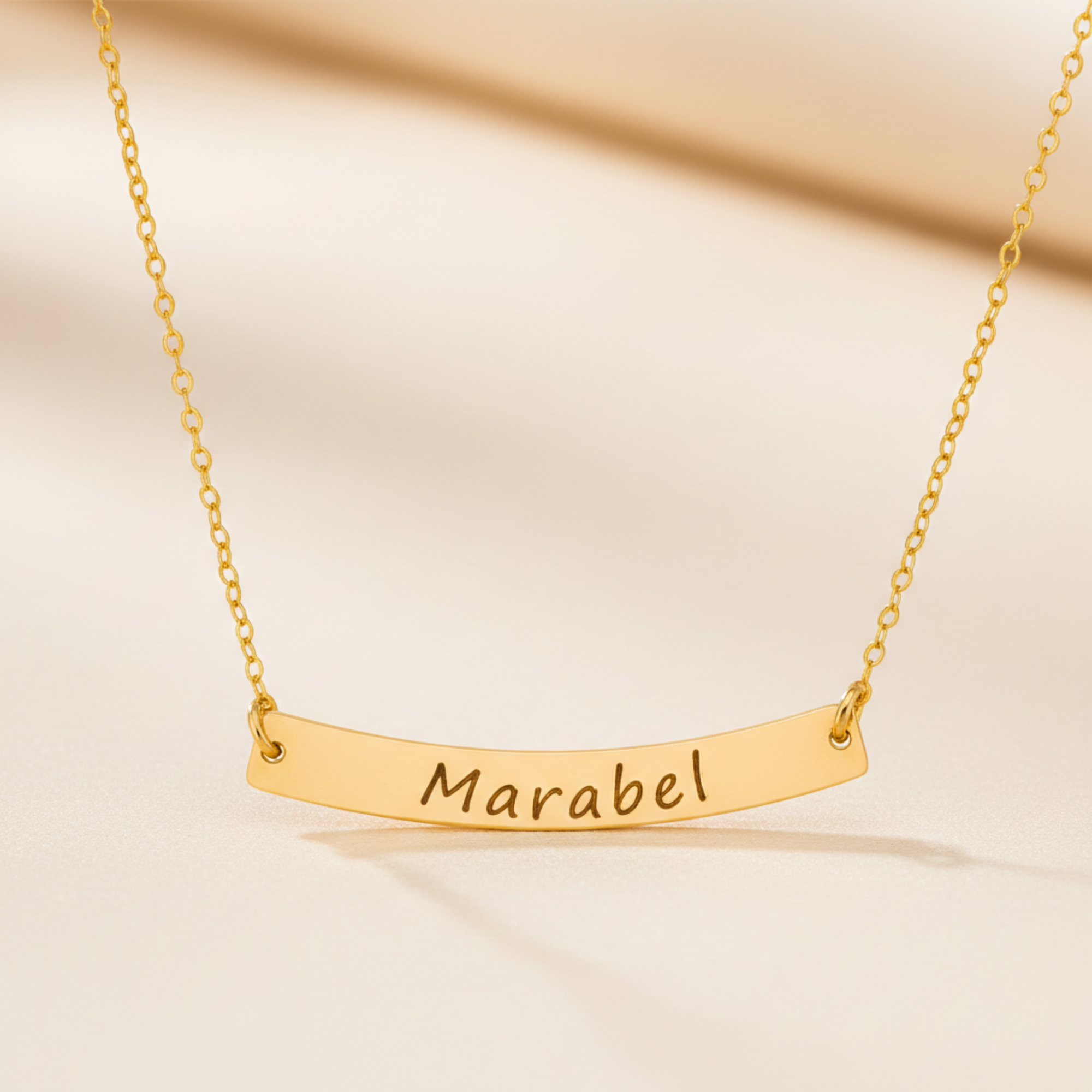 Curved Long Gold Bar Necklace, 1.5" Bar Pendant