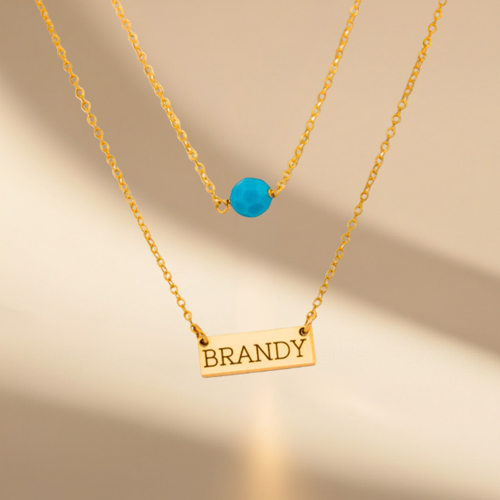 Birthstone and Mini Bar Pendant Layered Necklace Set