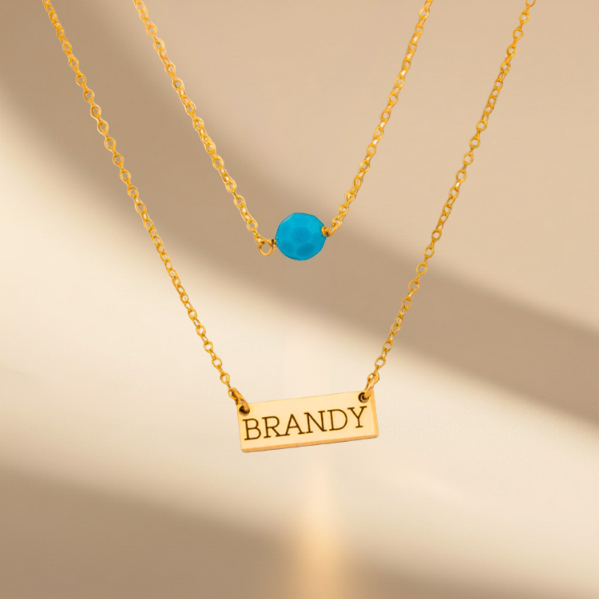 Birthstone and Mini Bar Pendant Layered Necklace Set