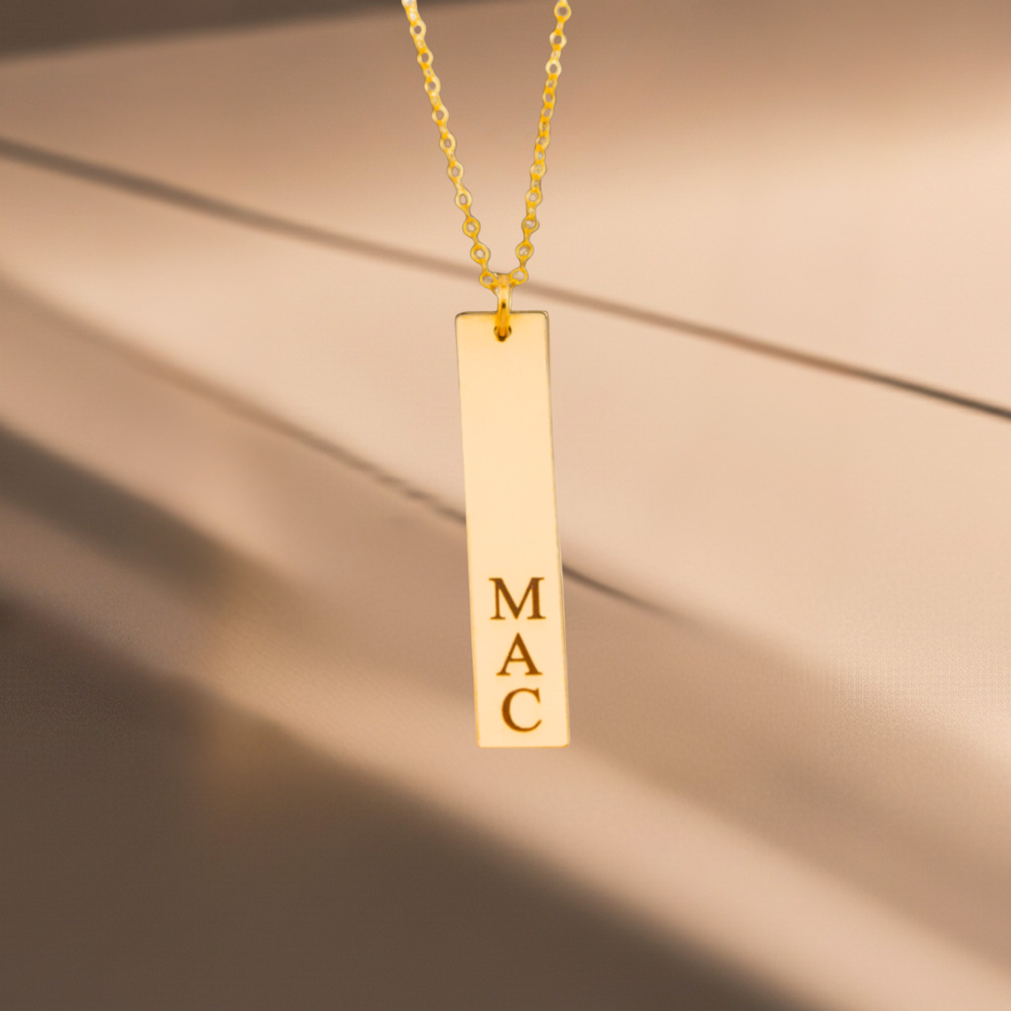 Engraved Vertical  Bar Name Plate Pendant Necklace, 1.25-inch Bar