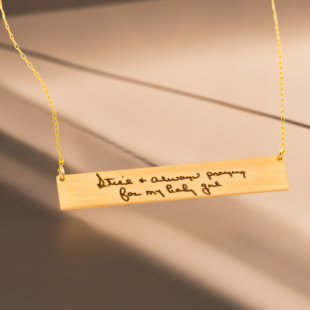 Customized Engrave Real Handwriting Large Bar Pendant Necklace, 2" Bar