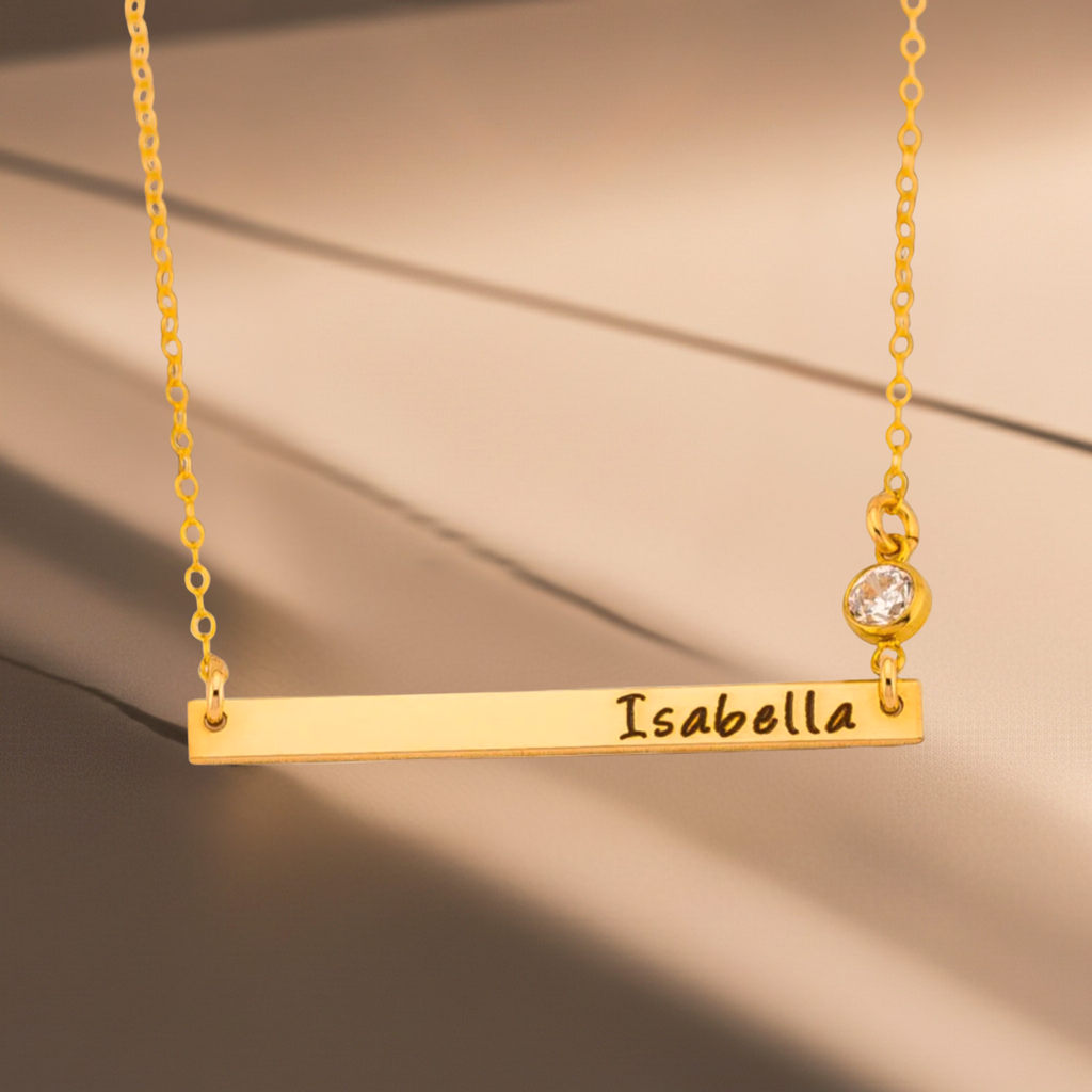 Minimalist Long Skinny Bar Necklace With Zirconia, 1.5" Bar