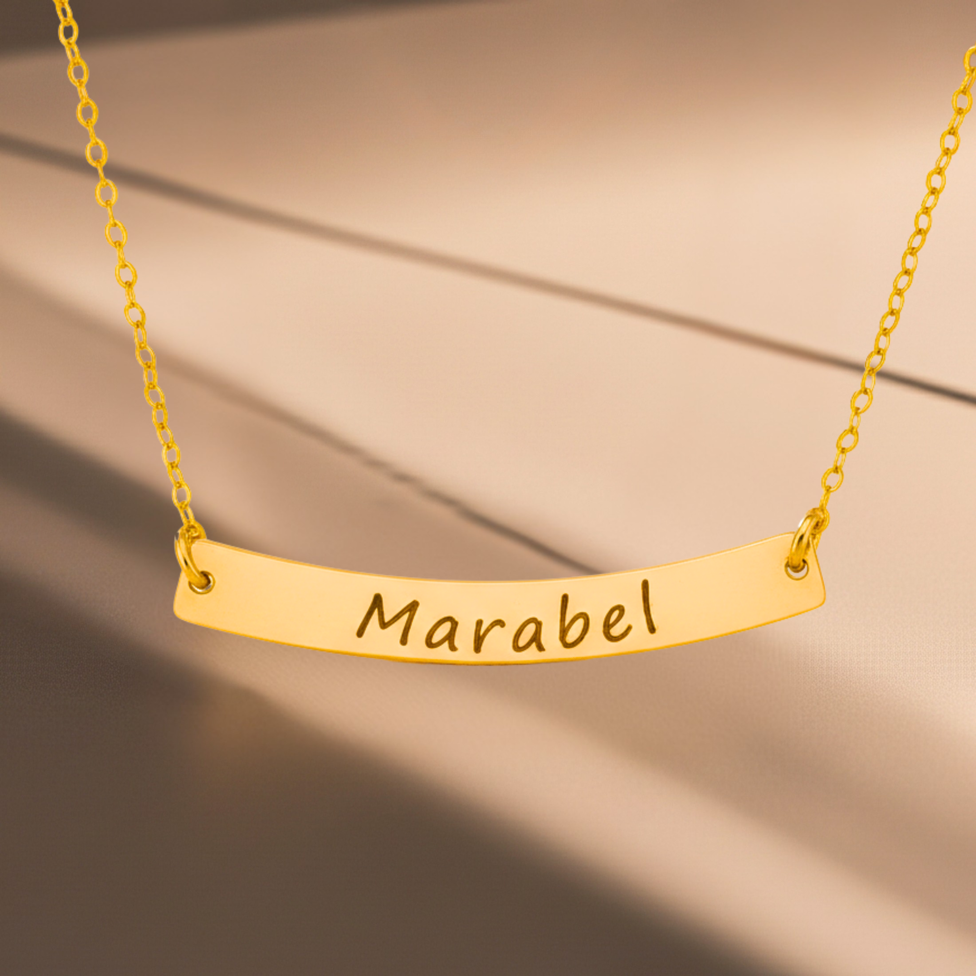 Curved Long Gold Bar Necklace, 1.5" Bar Pendant