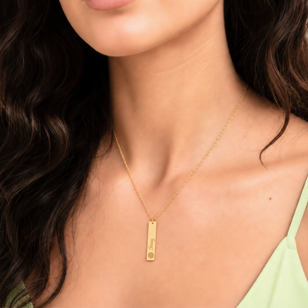 Birth Flower Name Bar Necklace