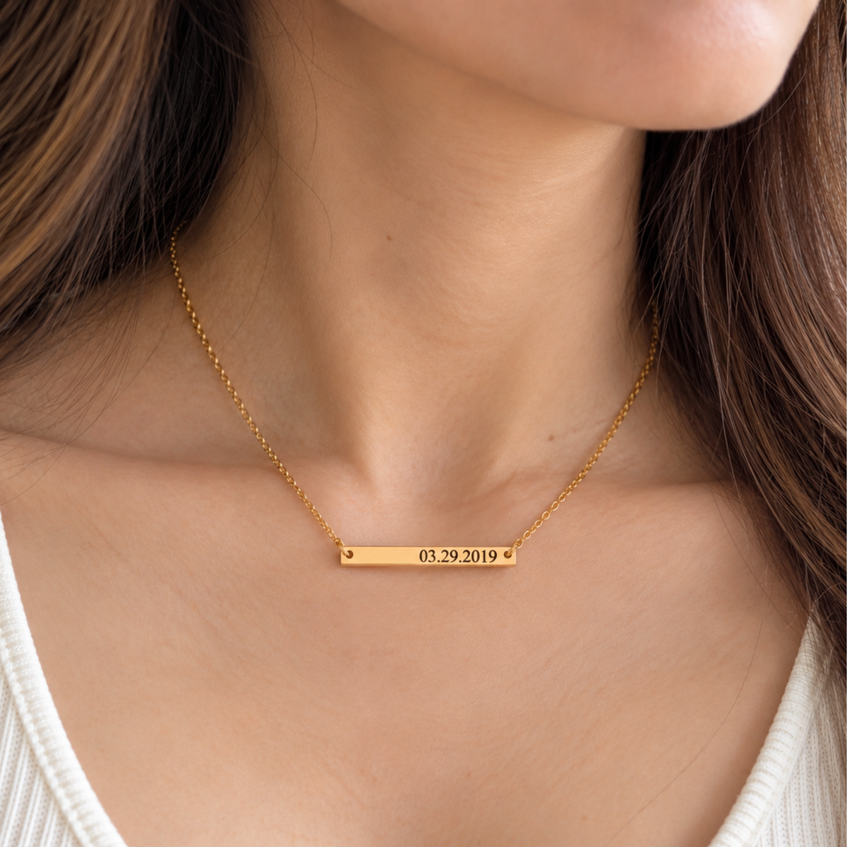 Personalized Skinny Horizontal Bar Necklace – Engraved Keepsake