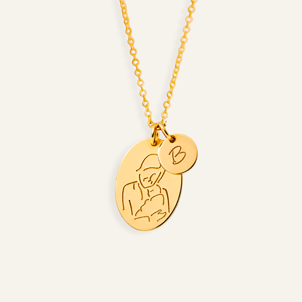 Grandmother Oval Disc Pendant Sketch Necklace