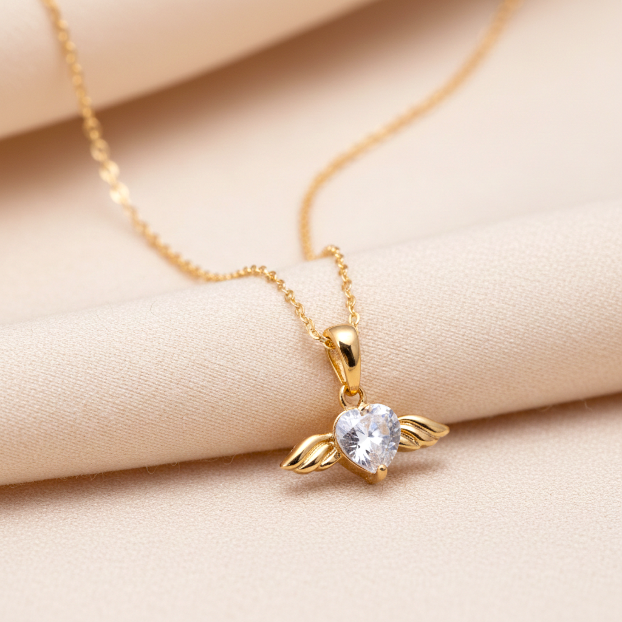 Heart and Angel Wings Cubic Zirconia Necklace