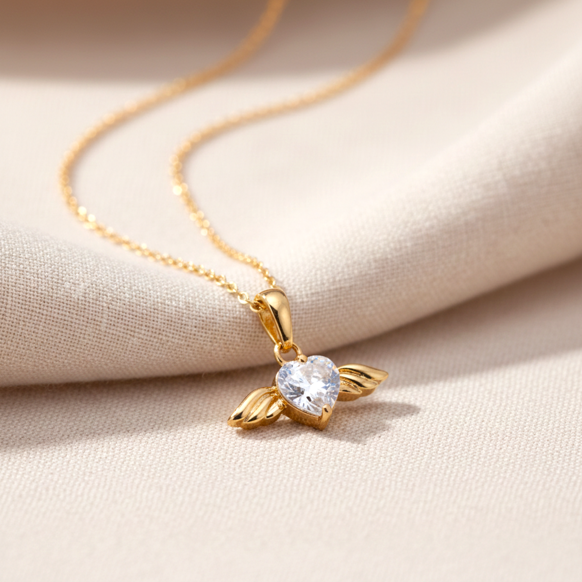 Heart and Angel Wings Cubic Zirconia Necklace