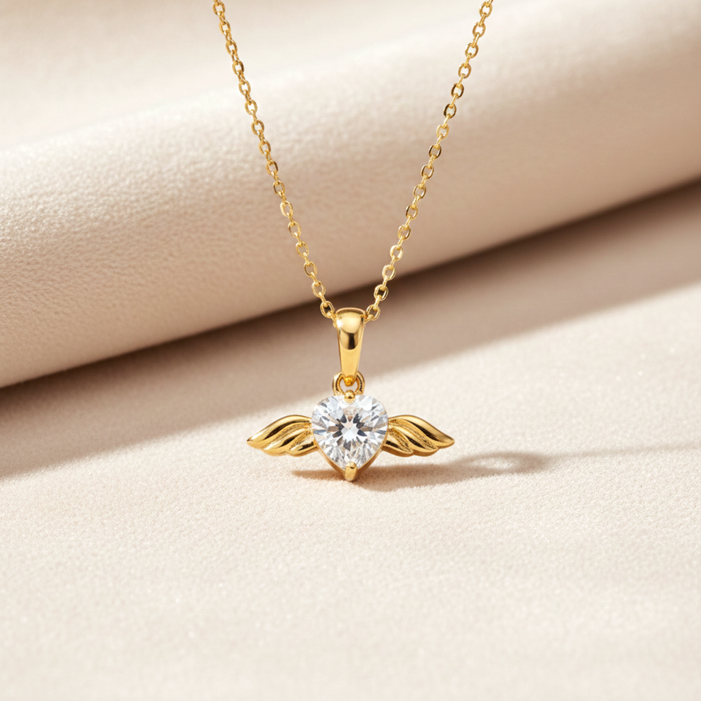 Heart and Angel Wings Cubic Zirconia Necklace