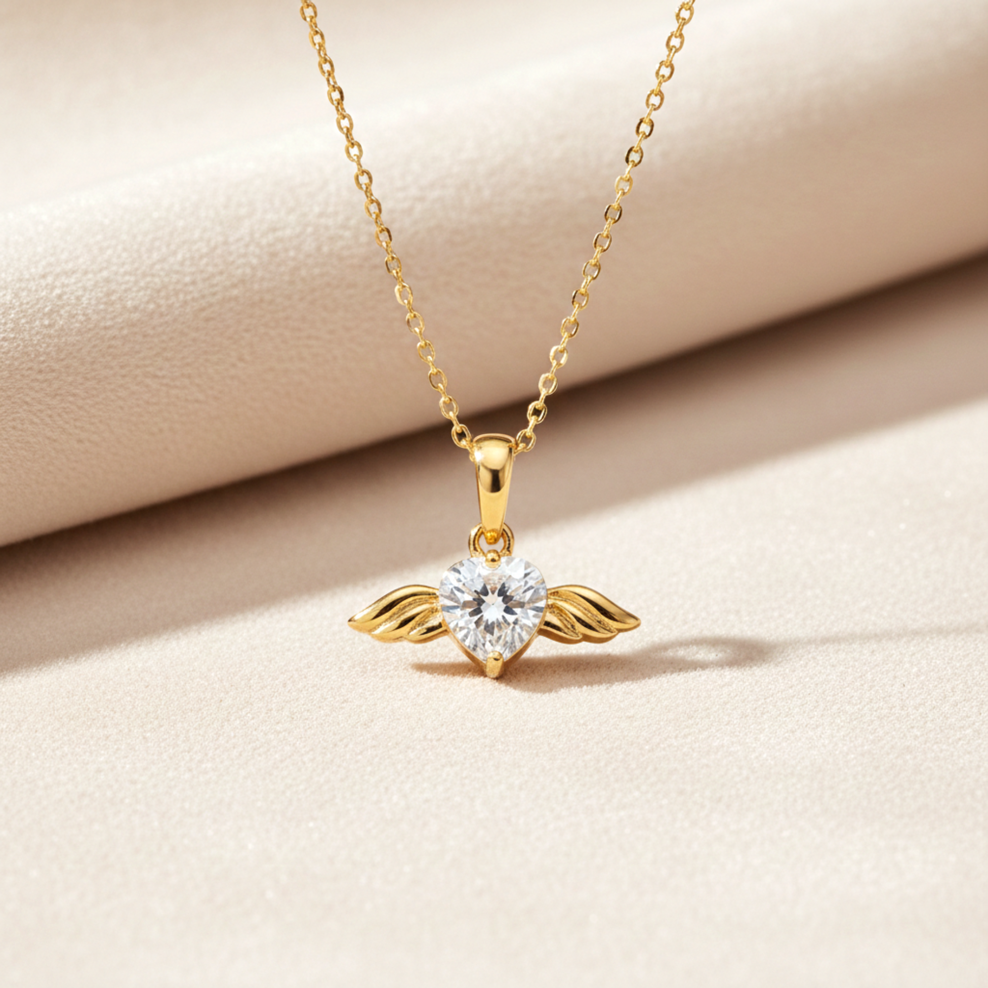 Heart and Angel Wings Cubic Zirconia Necklace