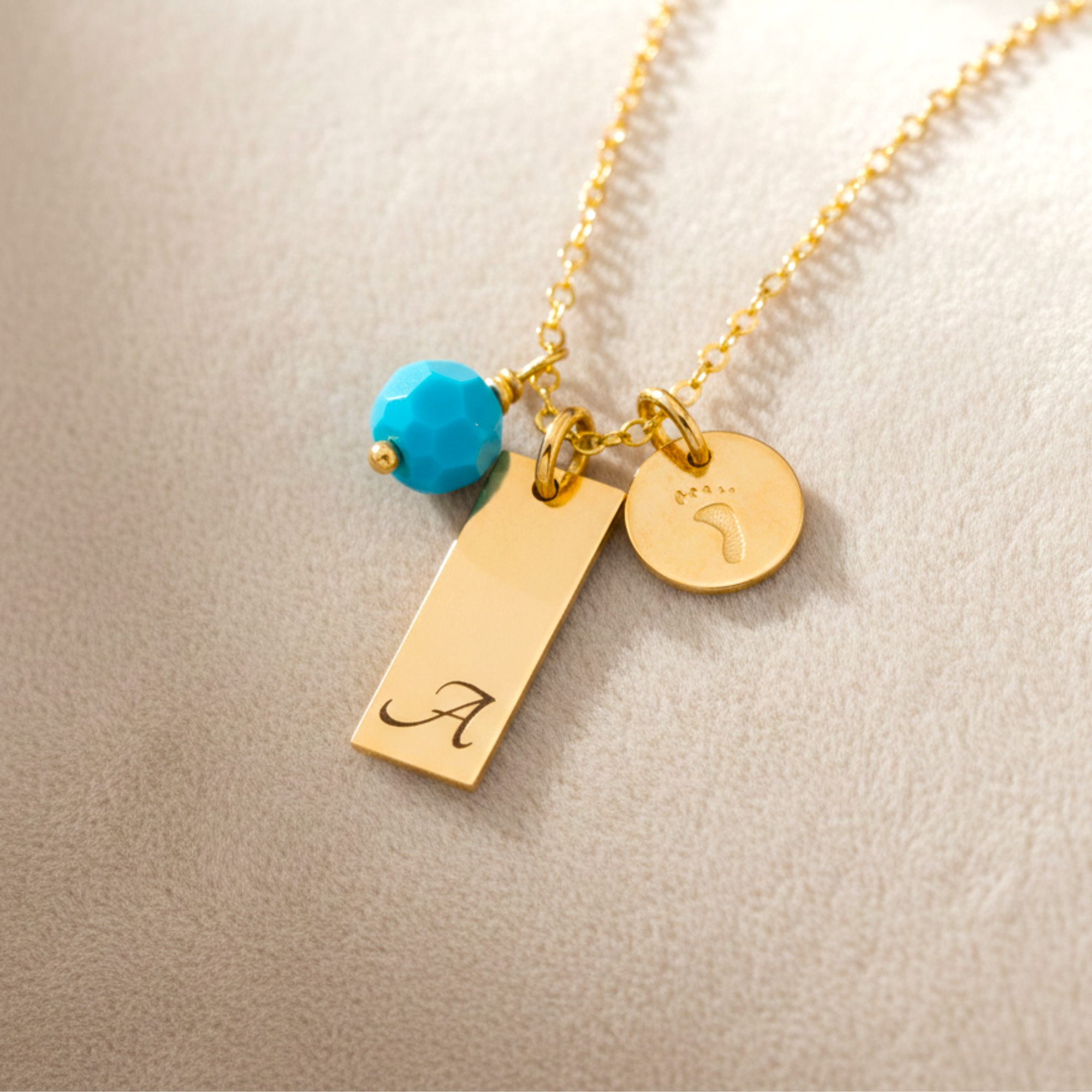 Personalized Name Bar Necklace, Birthstone Necklace and Baby Foot Charm