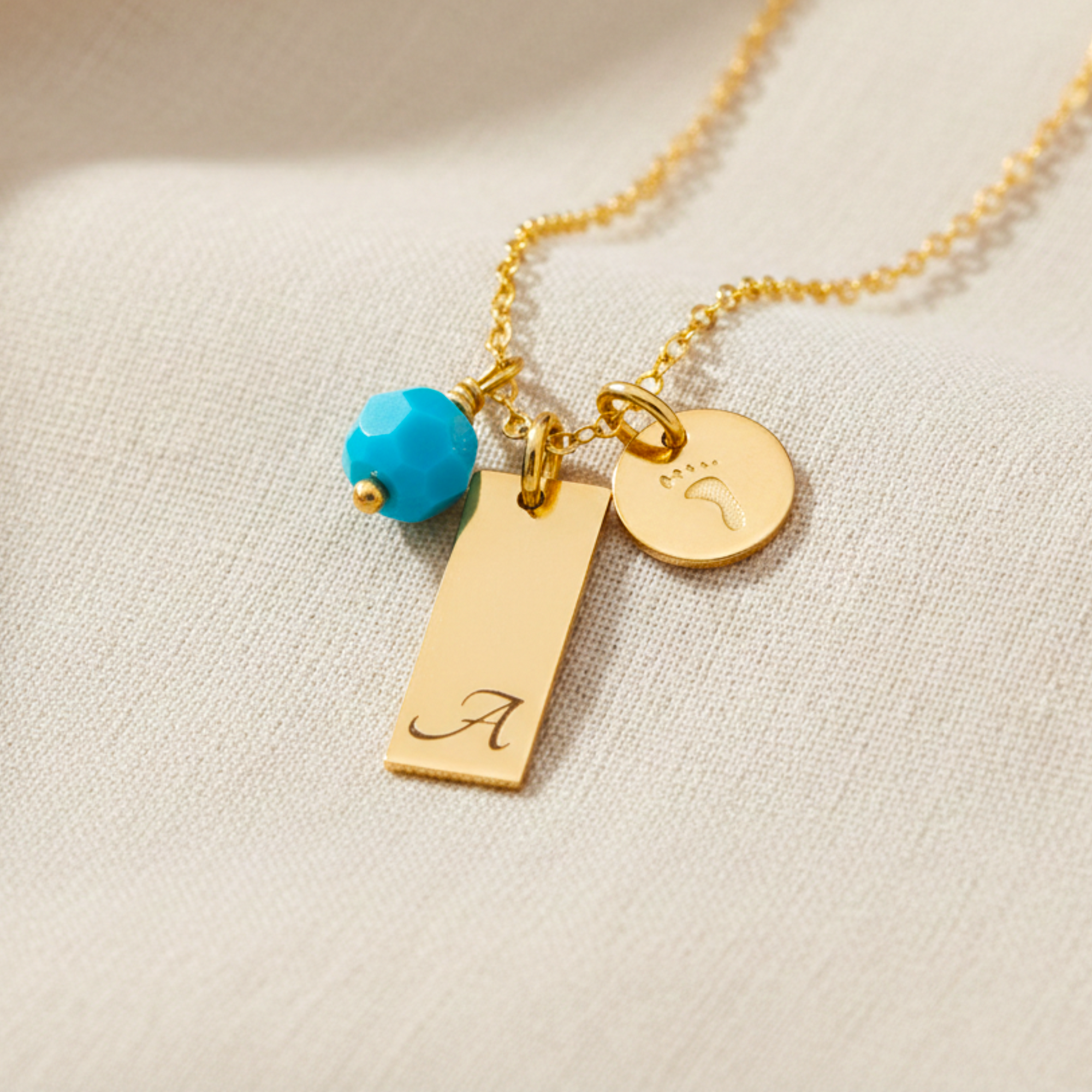 Personalized Name Bar Necklace, Birthstone Necklace and Baby Foot Charm
