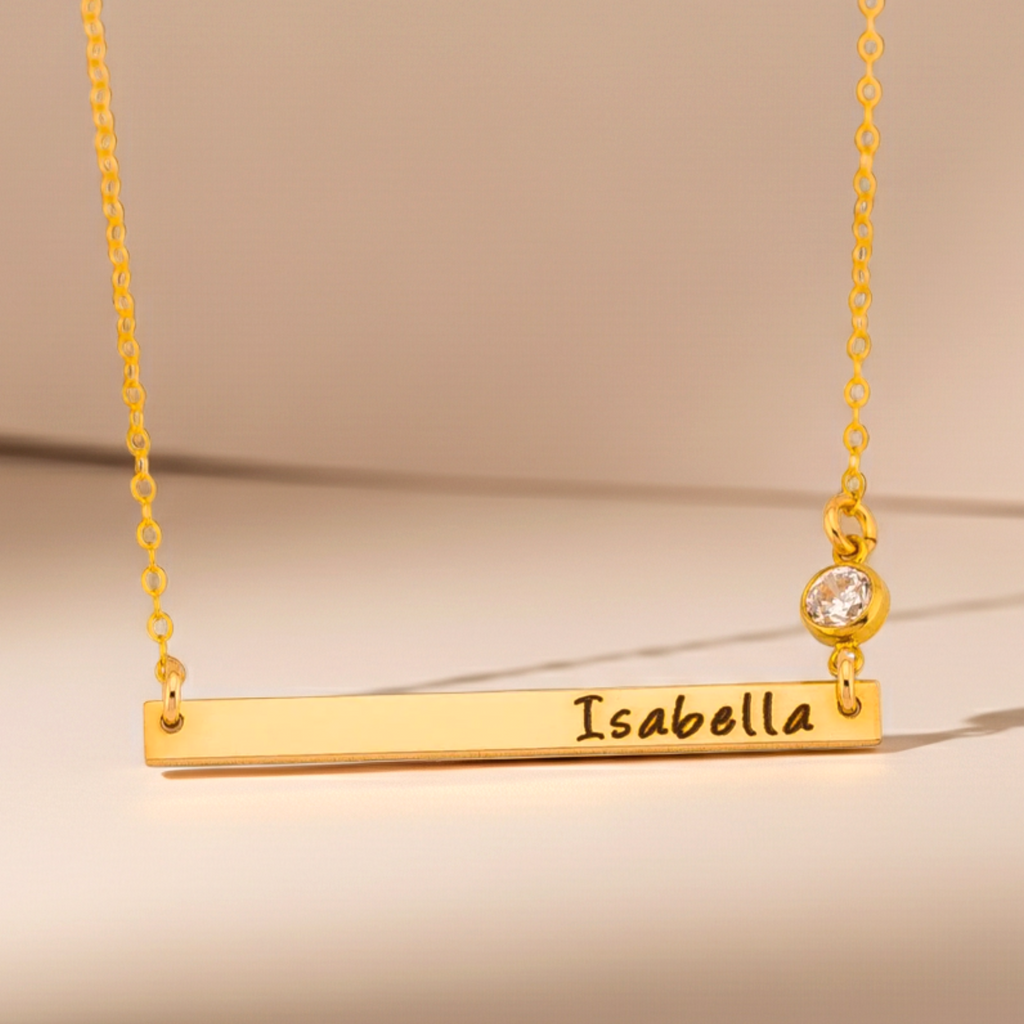 Minimalist Long Skinny Bar Necklace With Zirconia, 1.5" Bar