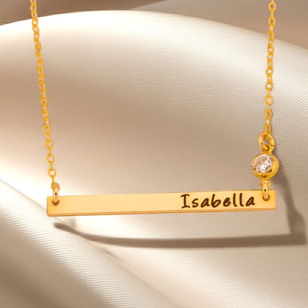 Minimalist Long Skinny Bar Necklace With Zirconia, 1.5" Bar