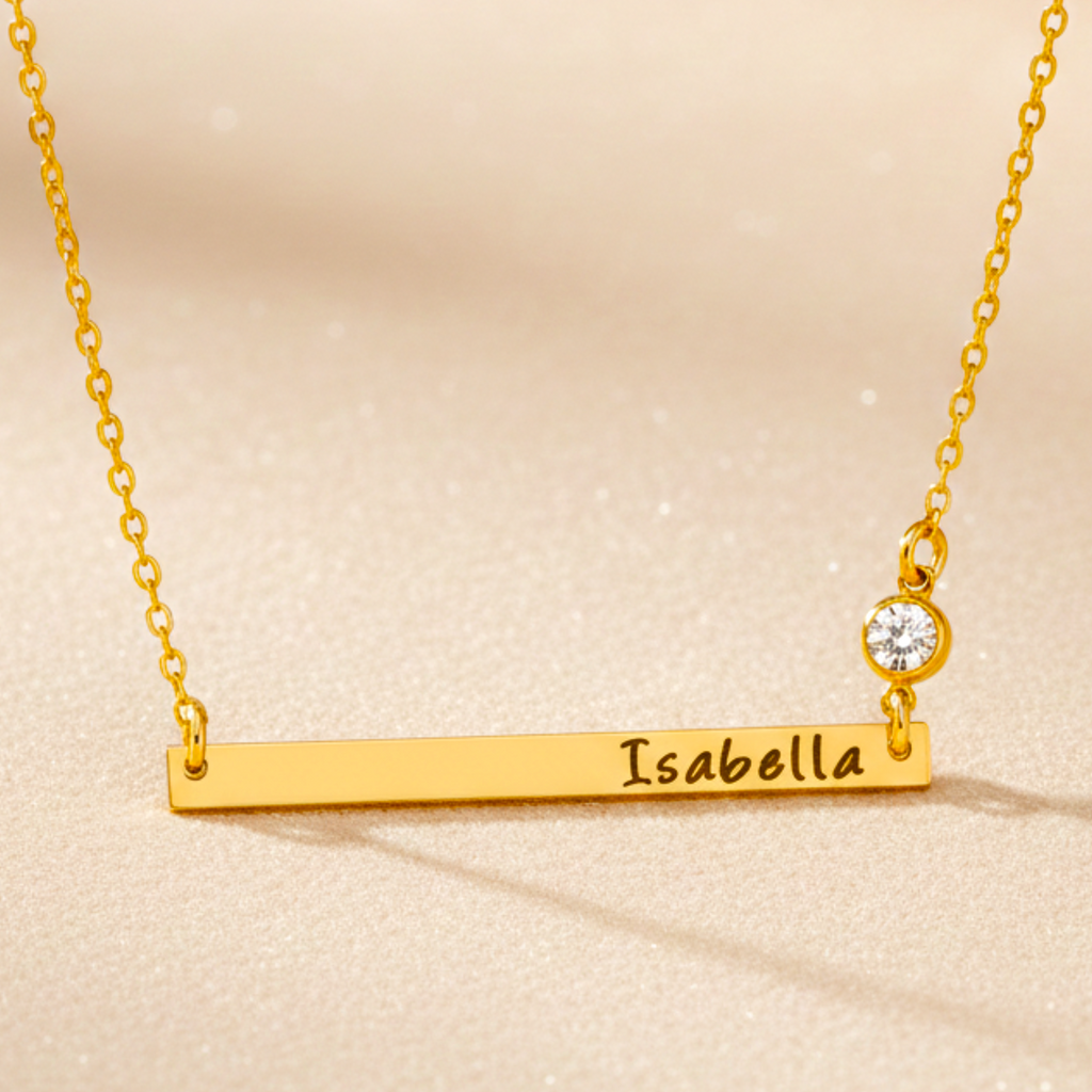 Minimalist Long Skinny Bar Necklace With Zirconia, 1.5" Bar