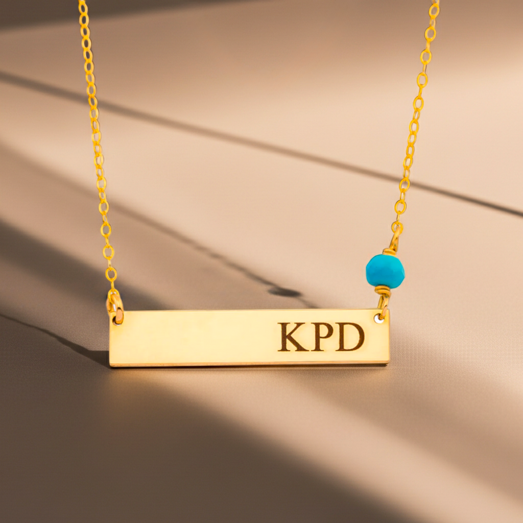 Customized Name Plate Bar Necklace and Birthstone. 1.25-inch