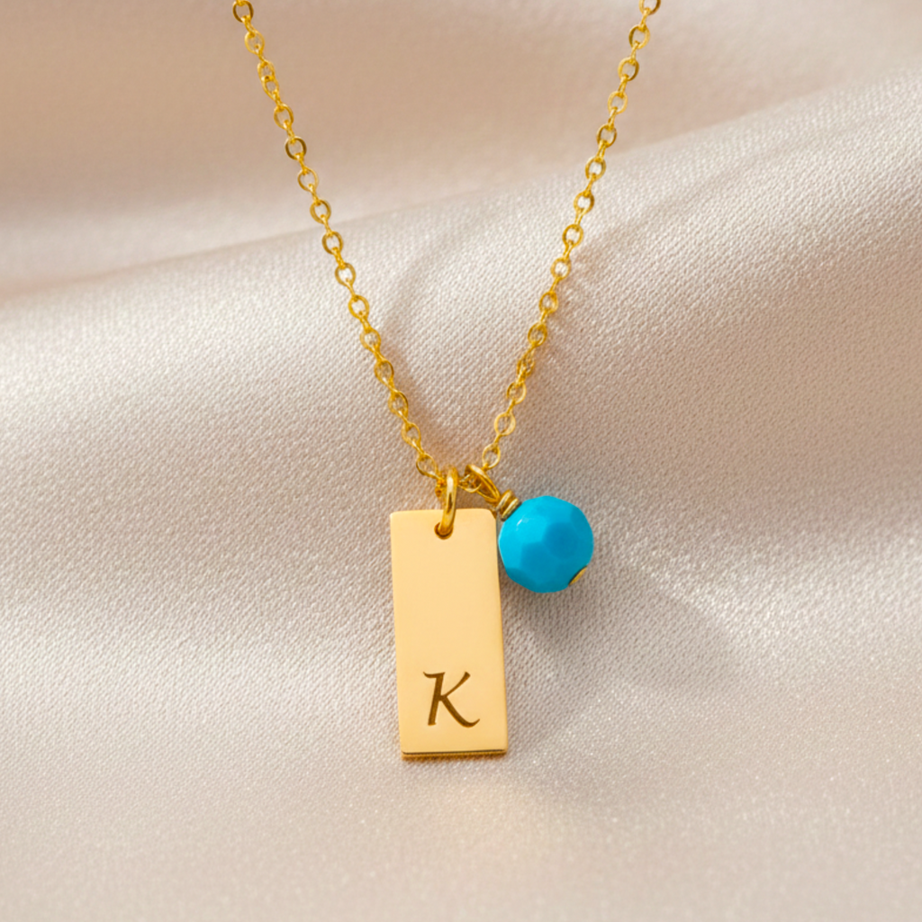 Mini Vertical Bar 1 Tag and 1 Birthstone Necklace, 1/4" x 5/8" Bar